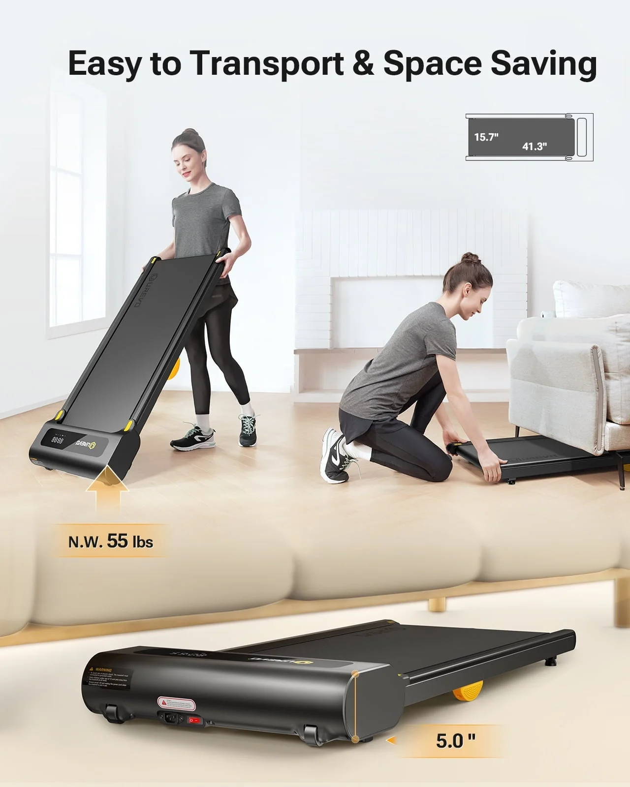 UREVO Under Desks Treadmill Walking Pad, Mini Treadmill 2.25HP 265 lb Capacity with Remote Control for Home Office