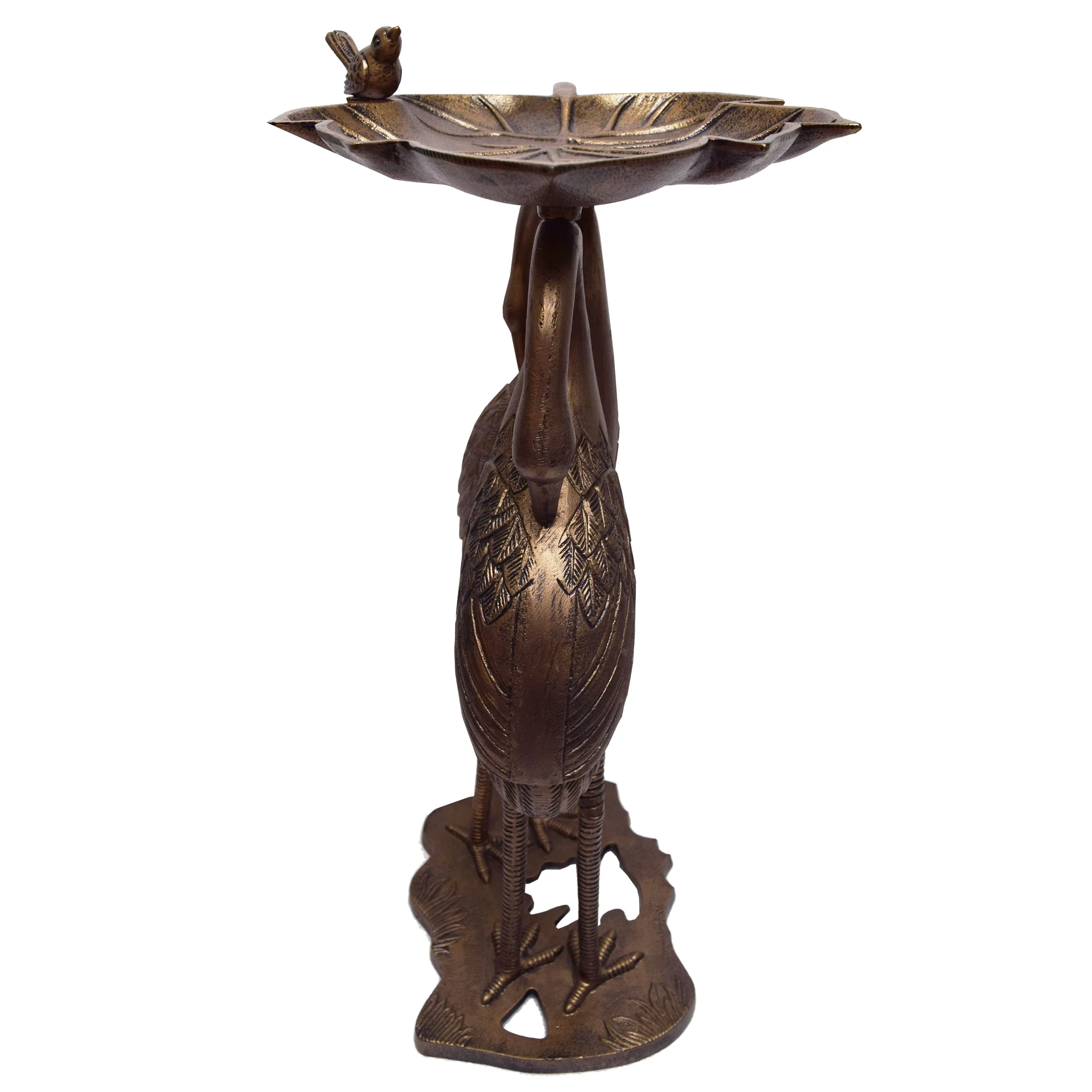 Oakland Living Corporation Cast Aluminum 30-in Twin Crane Bird Bath with Leaf Bowl Antique Pewter