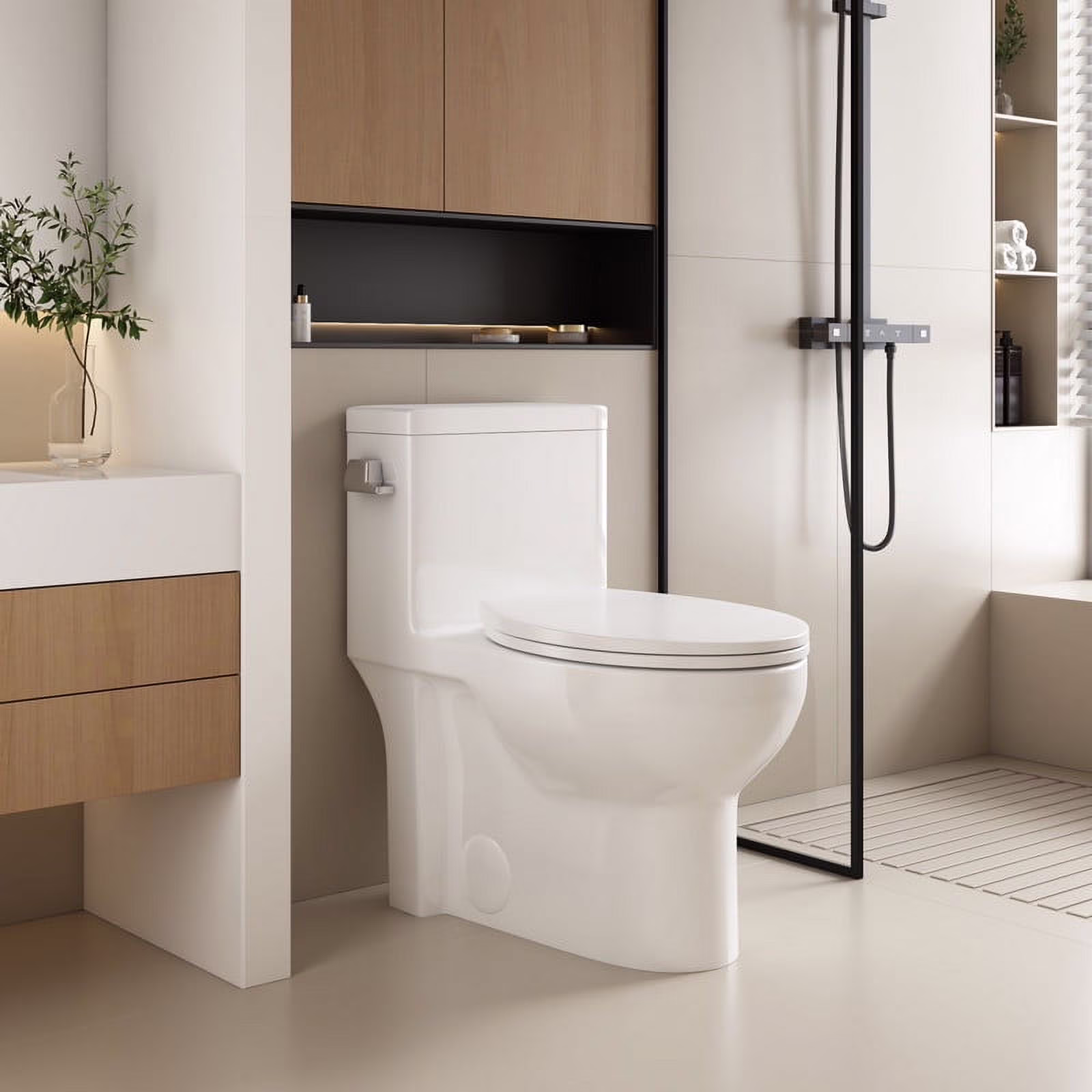 Albriya Modern One Piece Toilet with Soft Close Seat , Elongated Toilet with Comfort Seat Height, ADA Chair Height 17.32