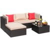 Devoko 5 Pieces Patio Furniture Sectional Set Outdoor Wicker Rattan Sofa Set Backyard Couch Conversation Sets with Pillow Cushions and Glass Table, Navy Blue