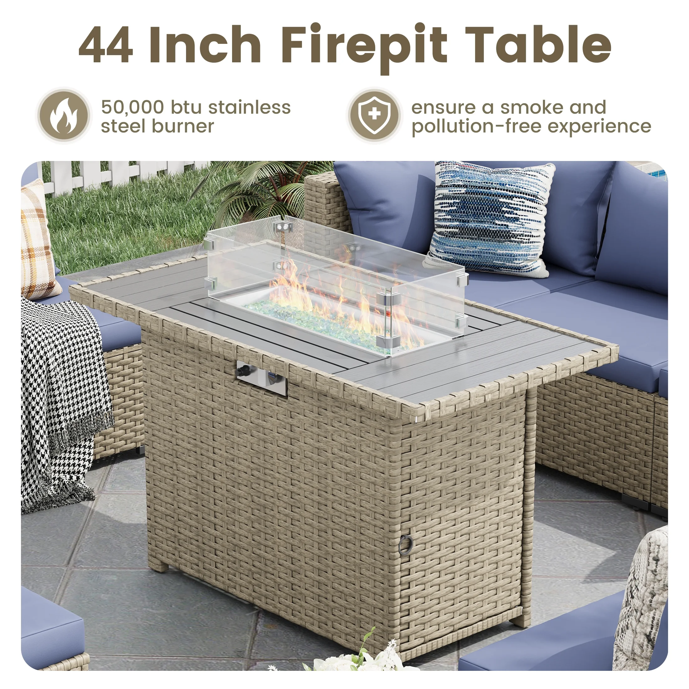 POTEBAN 7 Pieces Outdoor Patio Furniture Set, Grey Rattan Wicker Outdoor Conversation Sectional Sofa Set with Cushions for Backyard, Green