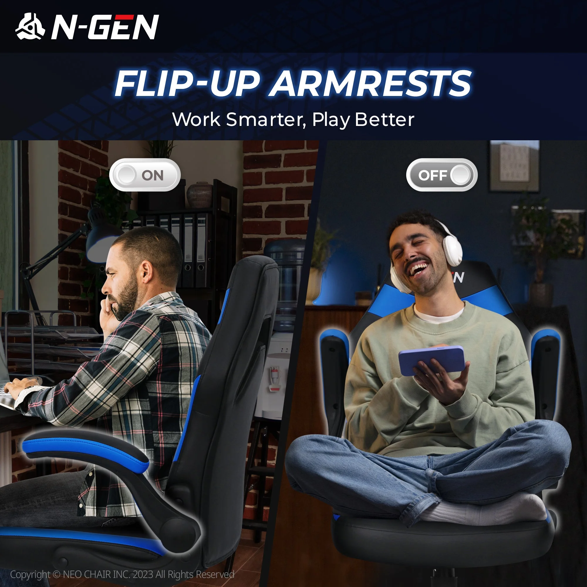 N-GEN Red Gaming Chair, Flip-up Armrest Computer Chair Ergonomic Office Chair PU Leather Desk Chair Executive Adjustable Swivel Task Chair