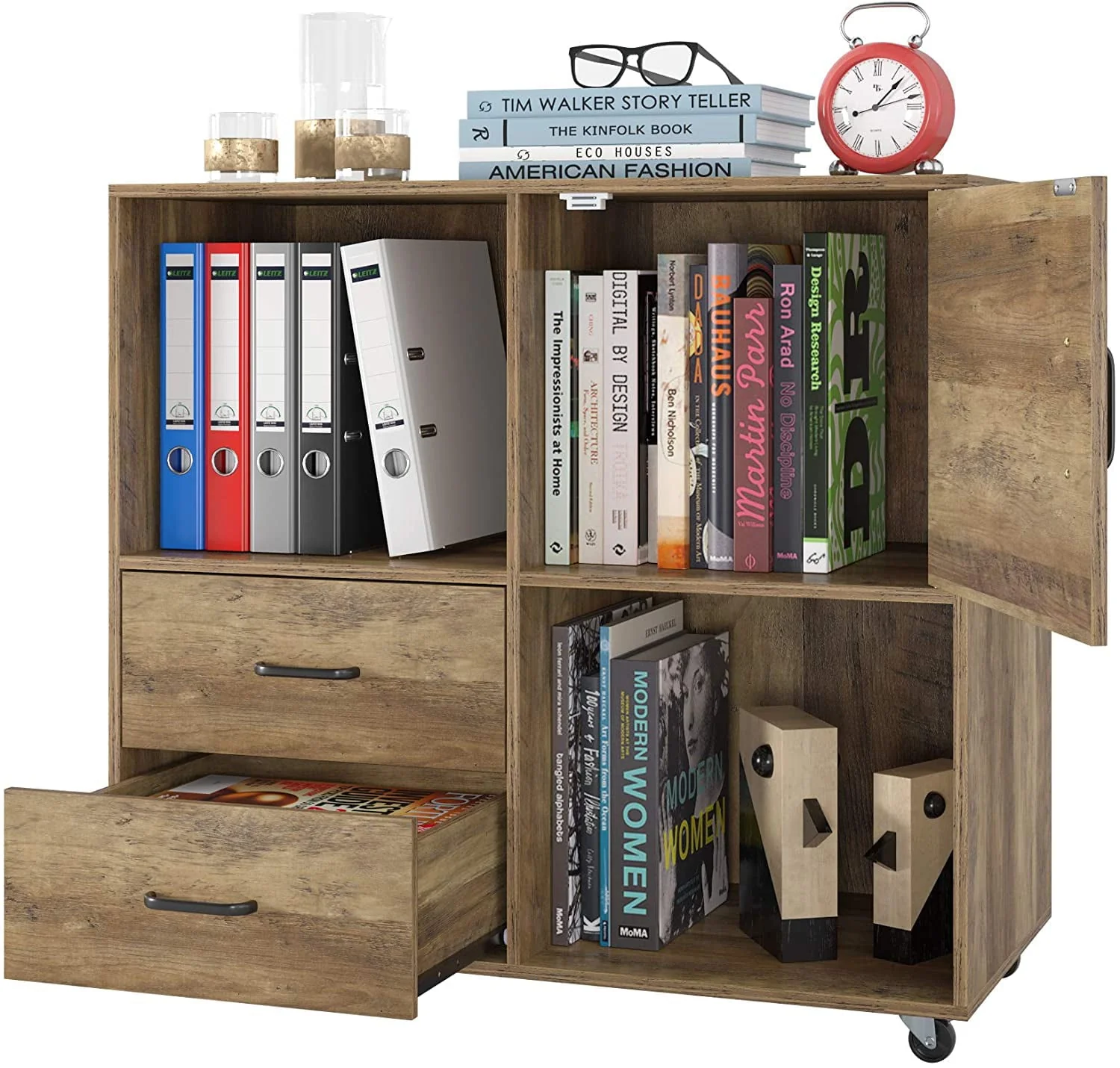 Homfa Lateral File Cabinet, Storage Printer Stand with 2 Drawers, Wood Mobile Filing Cabinet for A4 Paper Letters Home Office Furniture, Rustic Brown