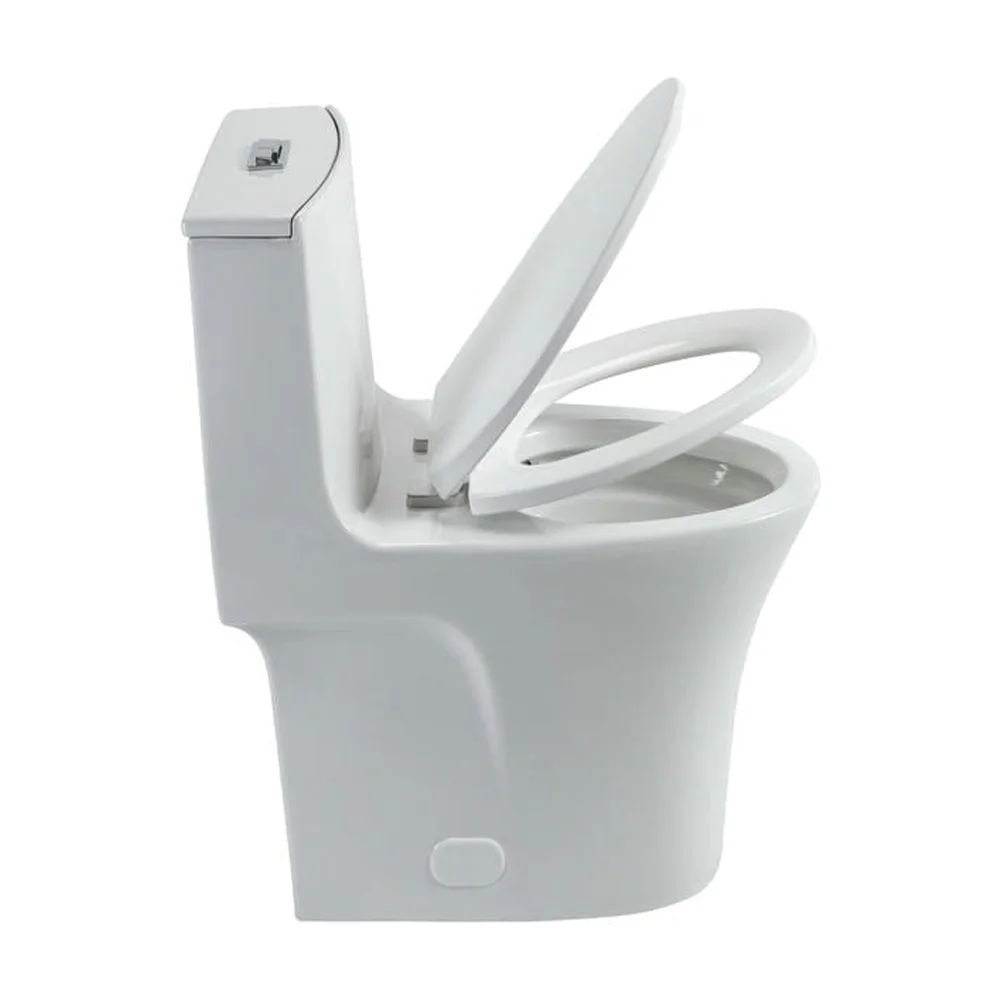 Spaco 1.1/1.6 GPF Dual Flush One-Piece Toilet, Button on Tank top S-trap 12 inches, Elongated Bowl with Soft Close Seat, Water-Saving MAP 1000g, Comfort Chair Seat ADA Height, Light Gray
