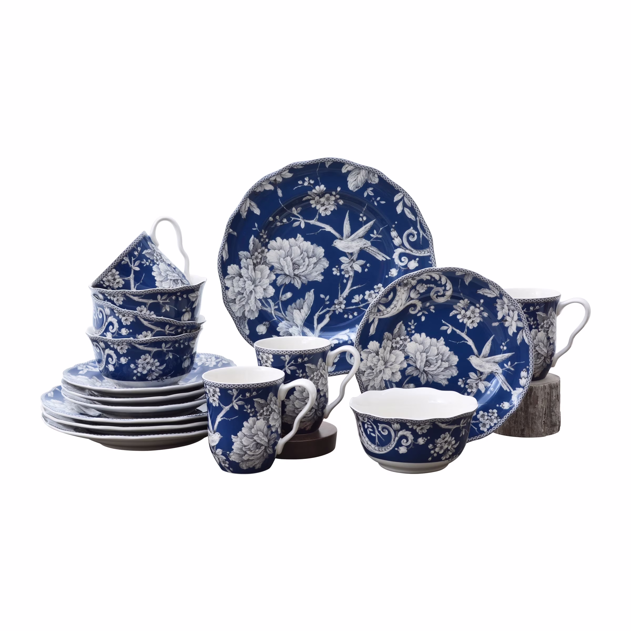 222 Fifth Adelaide Round 16-Piece Porcelain Dinnerware Set, Black Toile