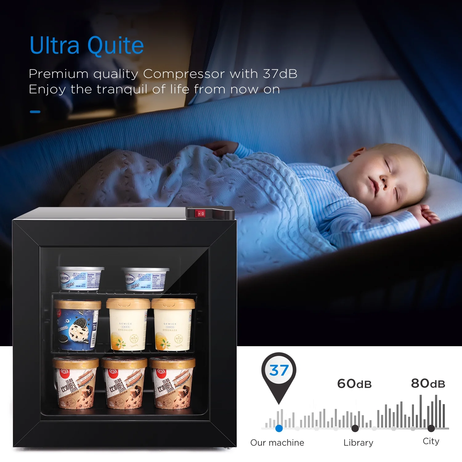 Northair 1.1 Cu Ft Countertop Mini Display Freezer with Glass Door Perfect for Liquor and Ice Cream