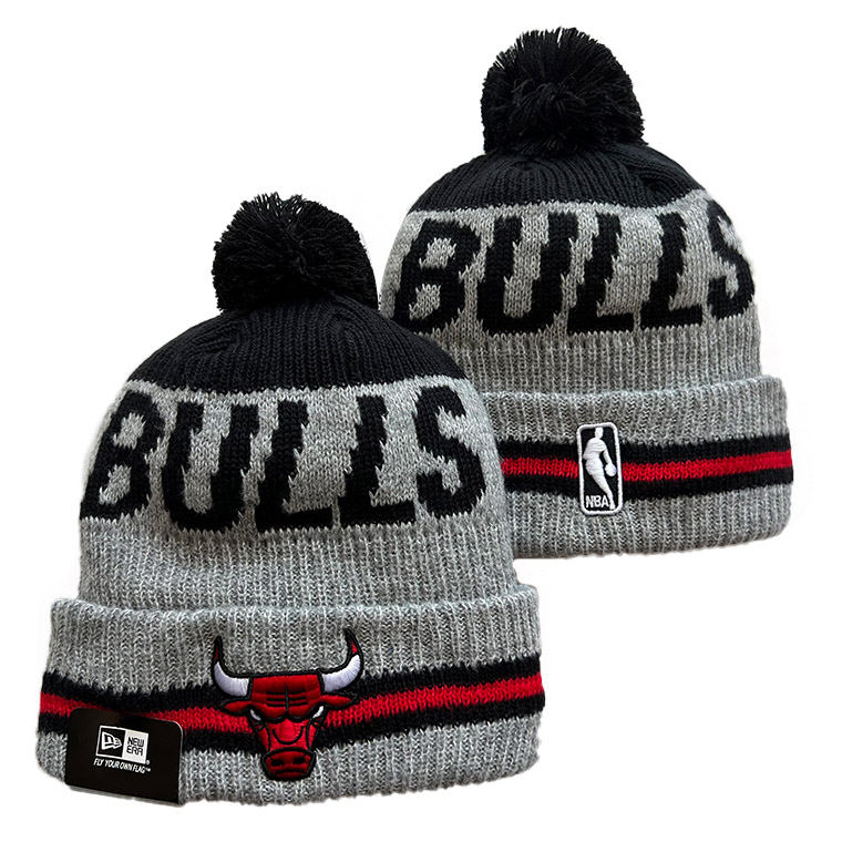 Chicago Bulls black and gray Cuffed Knit Hat with Pom