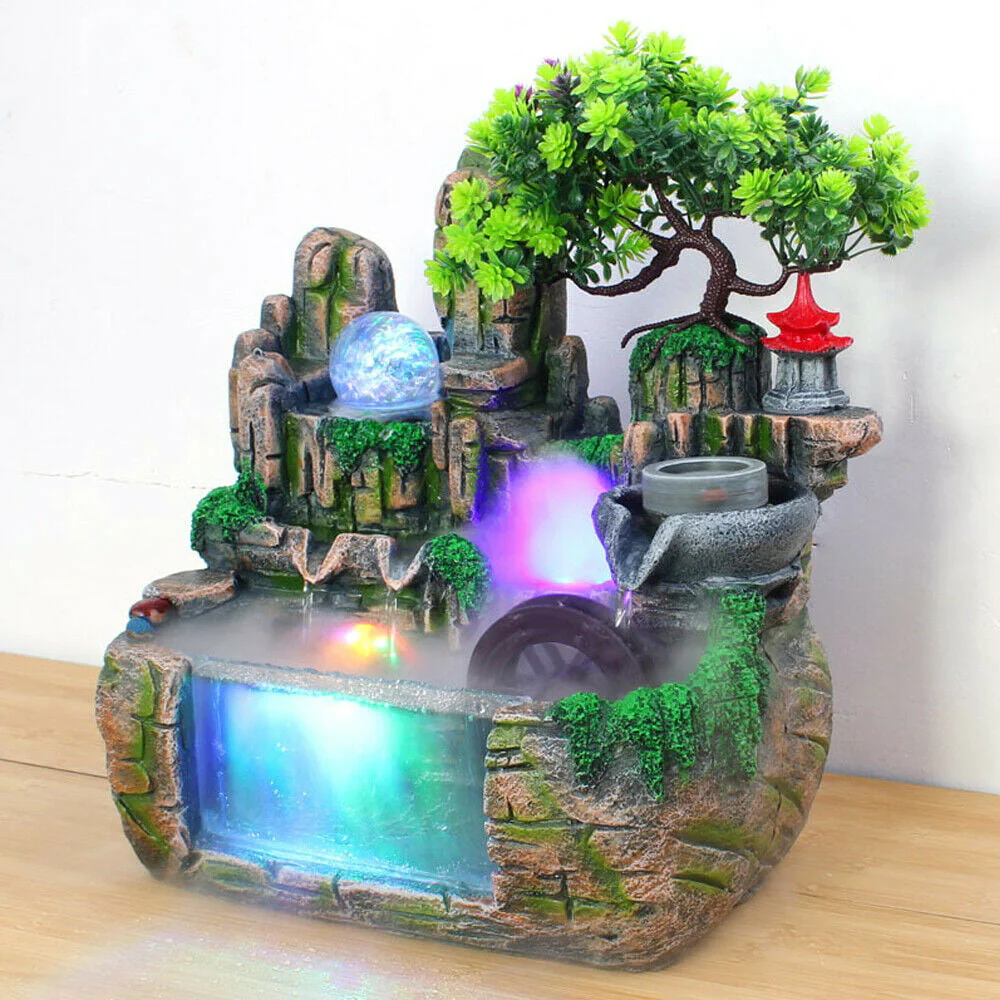 OUKANING Indoor Rockery Fountain Waterfall Feng Shui Water Fountain Home Office Desktop