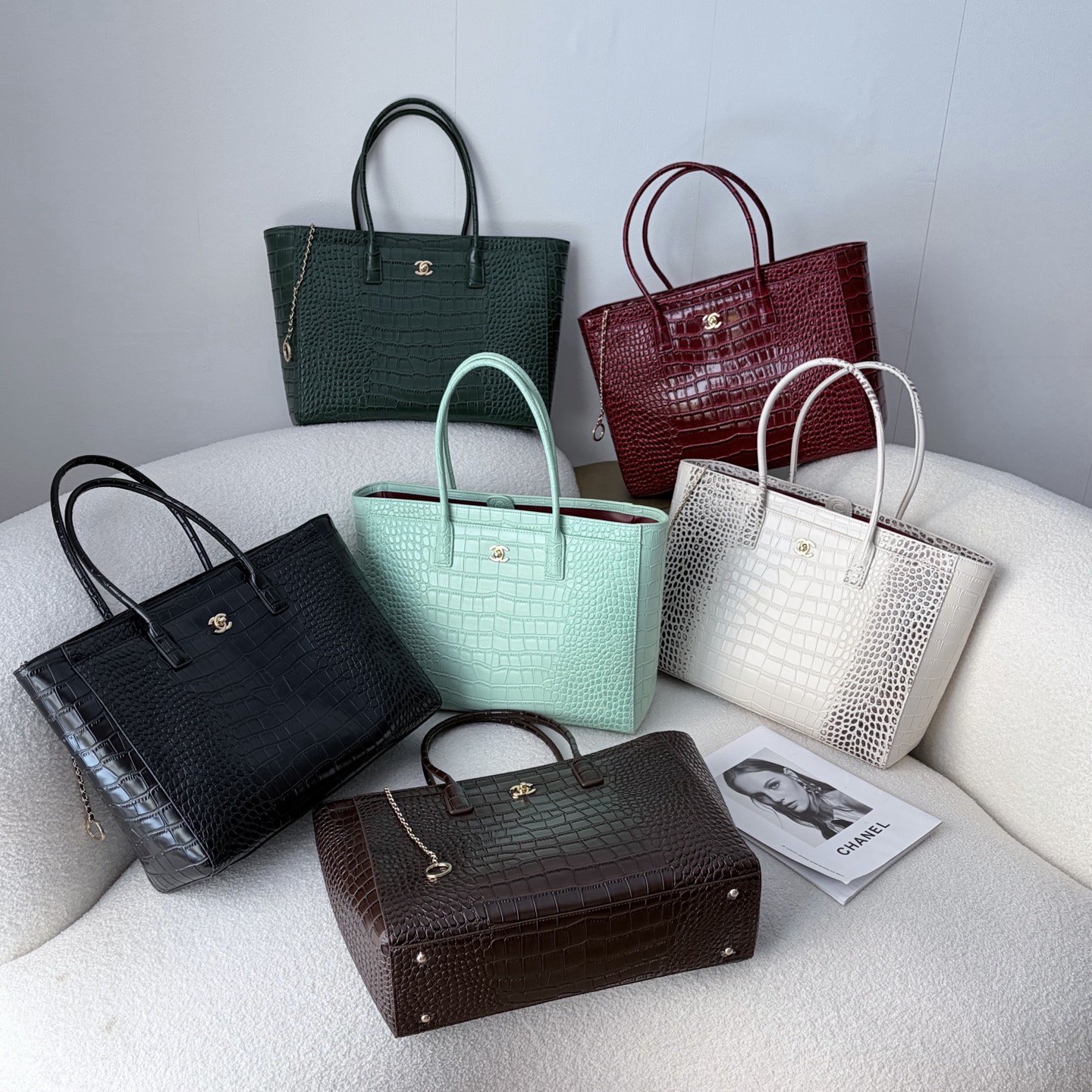 Chanel Croc-Embossed Shopping Tote Bags