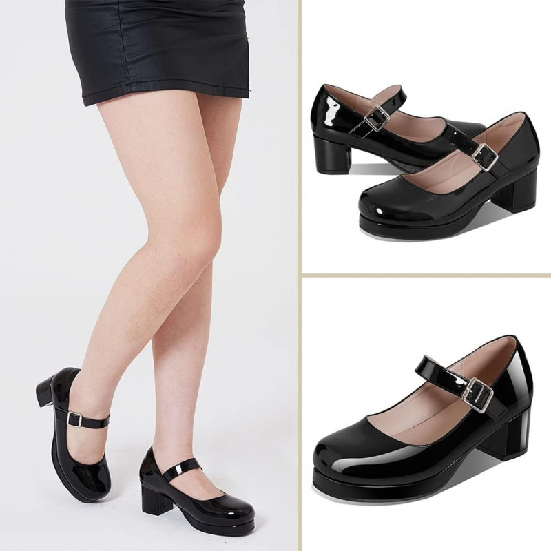 Women's Low Chunky Heel Mary Jane Pumps