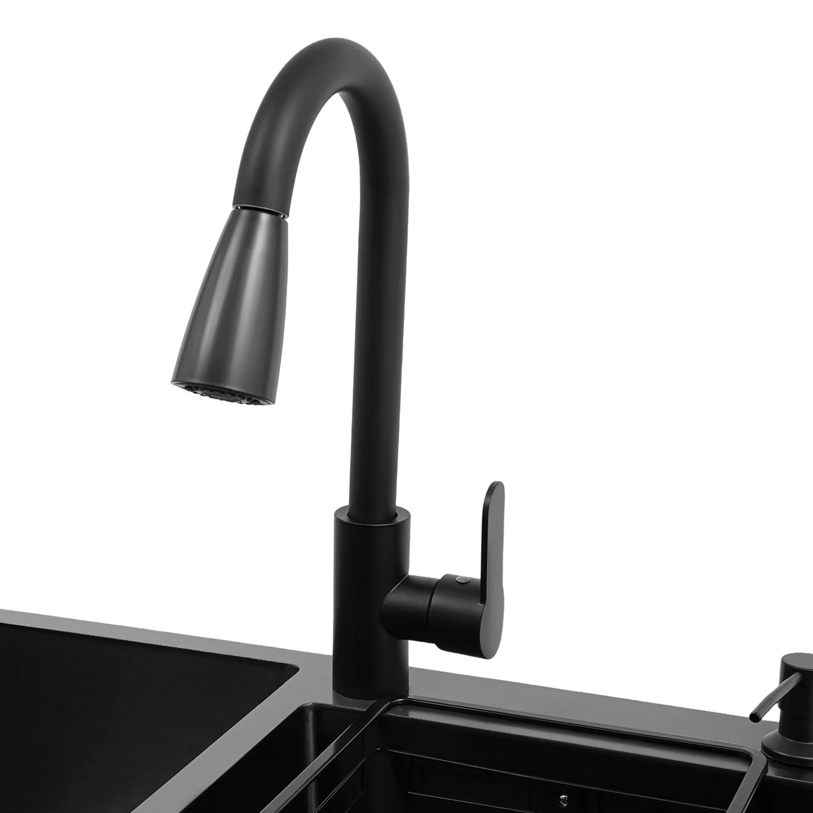Laundry Sink with Cabinet & Pull-Out Faucet, Kitchen Sink Cabinet with Draining Basket, Stainless Steel Double Bowl Utility Sinks, Wash Station Tub for Kitchen, Laundry Room (Black)