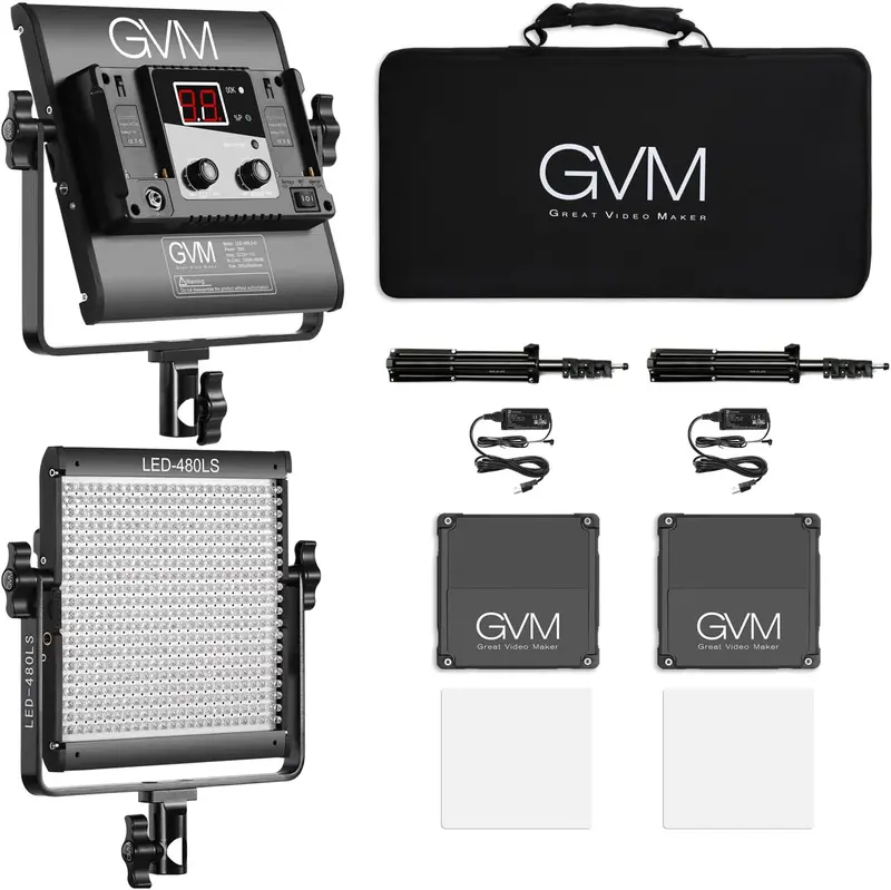 2-Pack APP-Controlled Bi-Color LED Video Lights – 2300K–6800K Adjustable. CRI97+/TLCI97. Digital Brightness Display & Barndoor Accessories