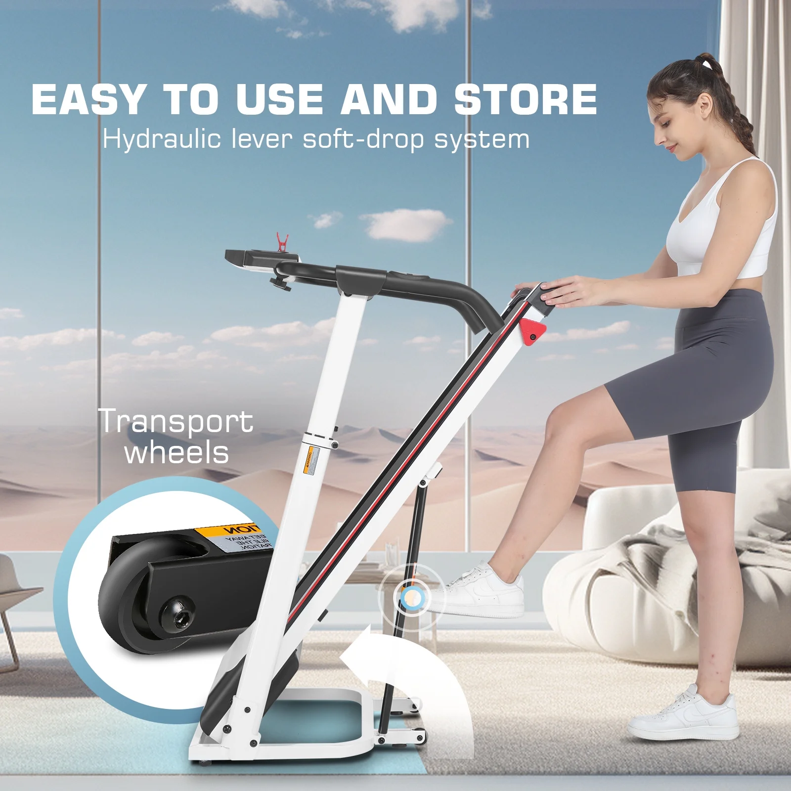 Ancheer Folding Treadmill with Incline, Treadmill with Adjustable Height Desk & Removable iPad Holder,Speed Range 0.6-7.5 mph,300 LBS Weight Capacity