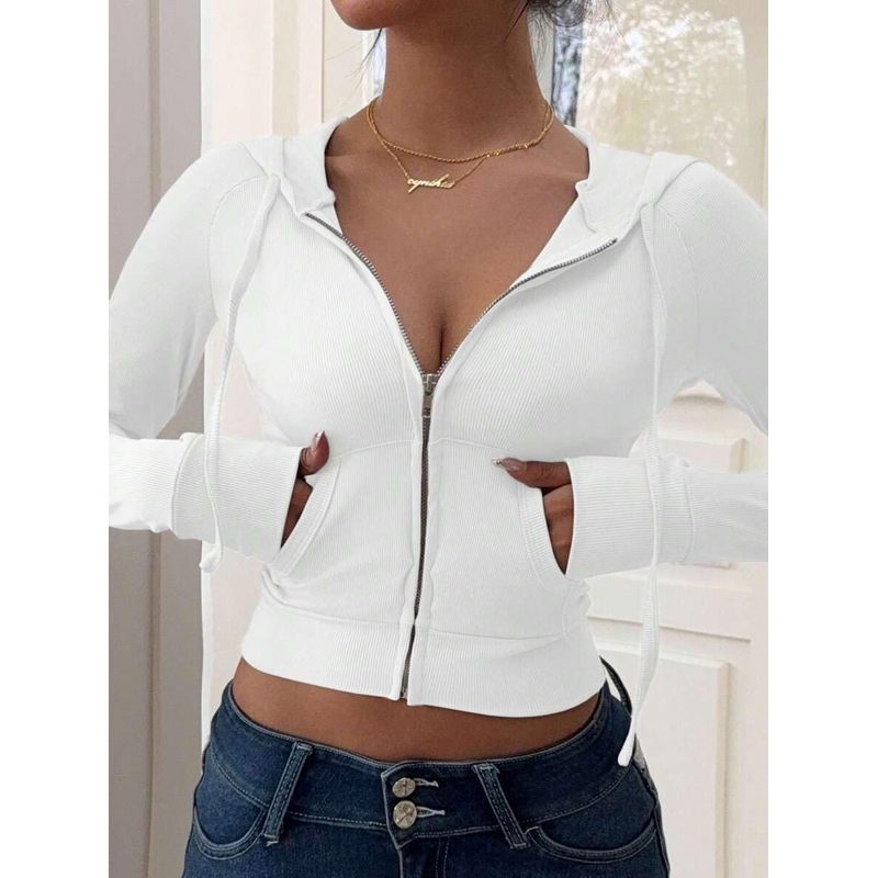 Women's Y2k Hoodie Crop Zip Up Ribber Knit Fall