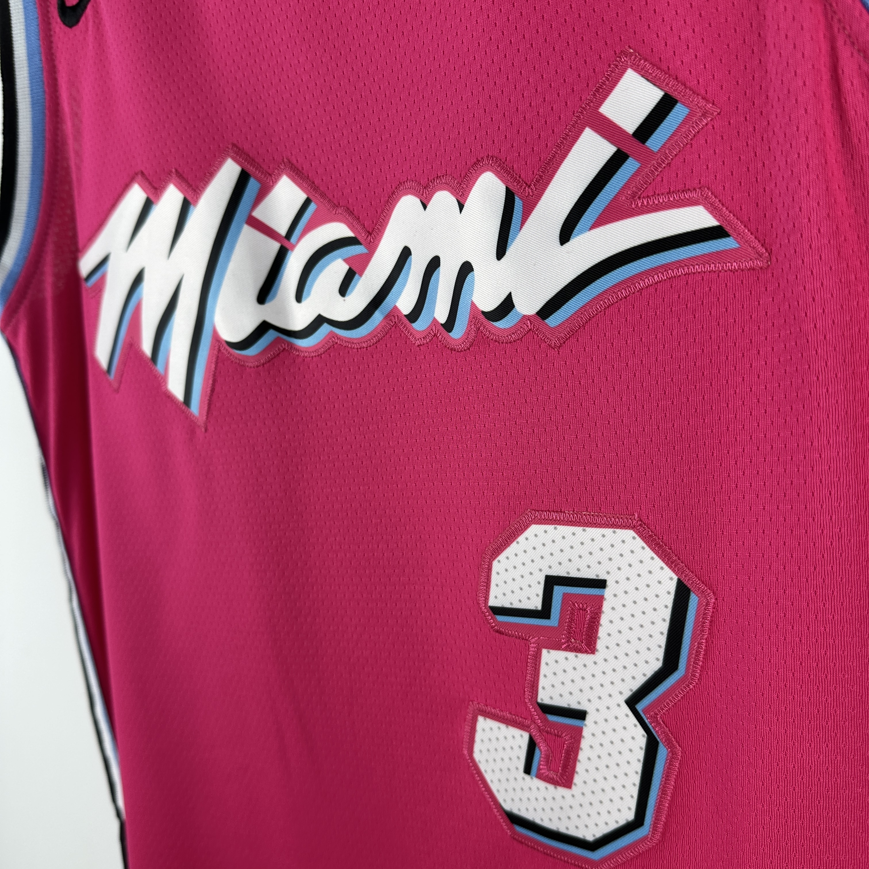 Embroidered Miami Heat Crew Neck Pink #3 Dwyane Wade