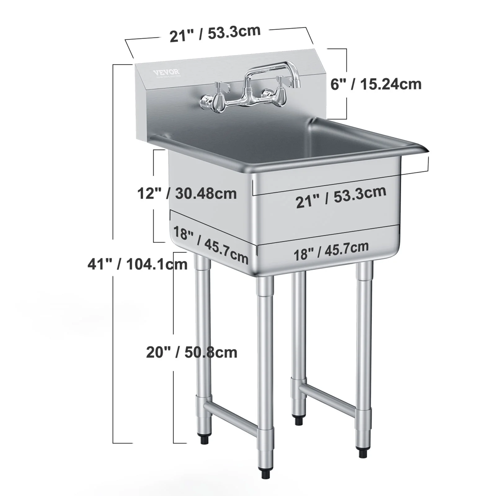 BENTISM Commercial Sink Stainless Steel Bowl Catering Sink Freestanding Utility & Prep Washing Equipment 18''*18''