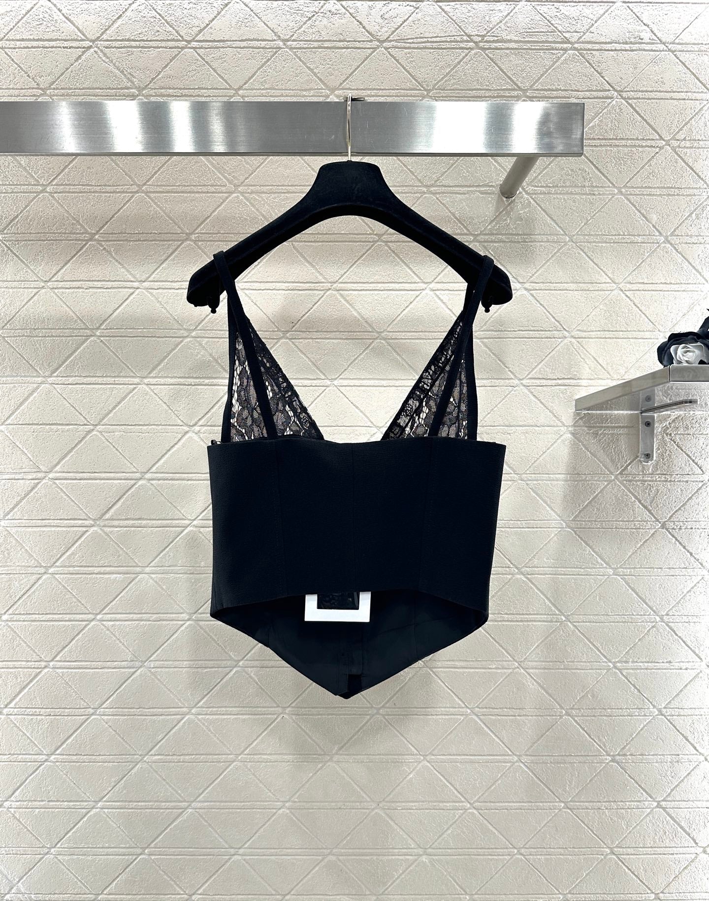 Lace-trimmed deep V-neck camisole