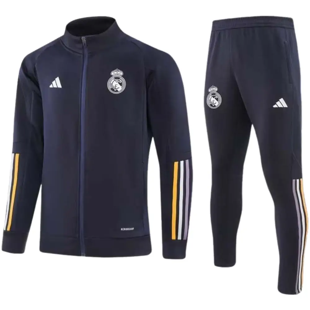 2023/2024 Real Madrid Long Zipped Jacket Navy blue Football Shirt Set