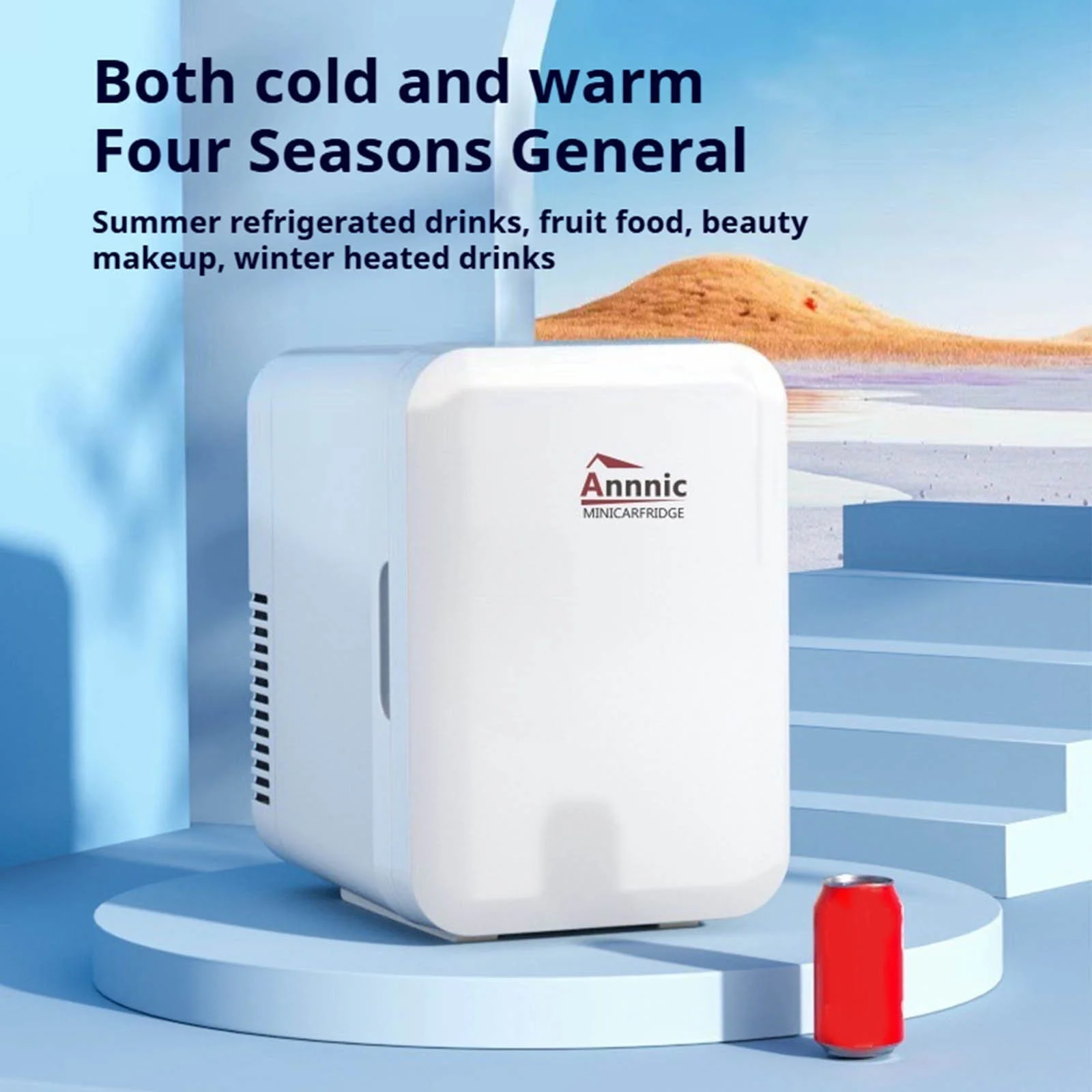 6L Mini Fridge for Bedroom - Car, Office Desk & College Dorm Room - 12v Portable Cooler & Warmer for Food, Drinks, Skincare, Beauty & Makeup - AC/DC Small Refrigerator Red