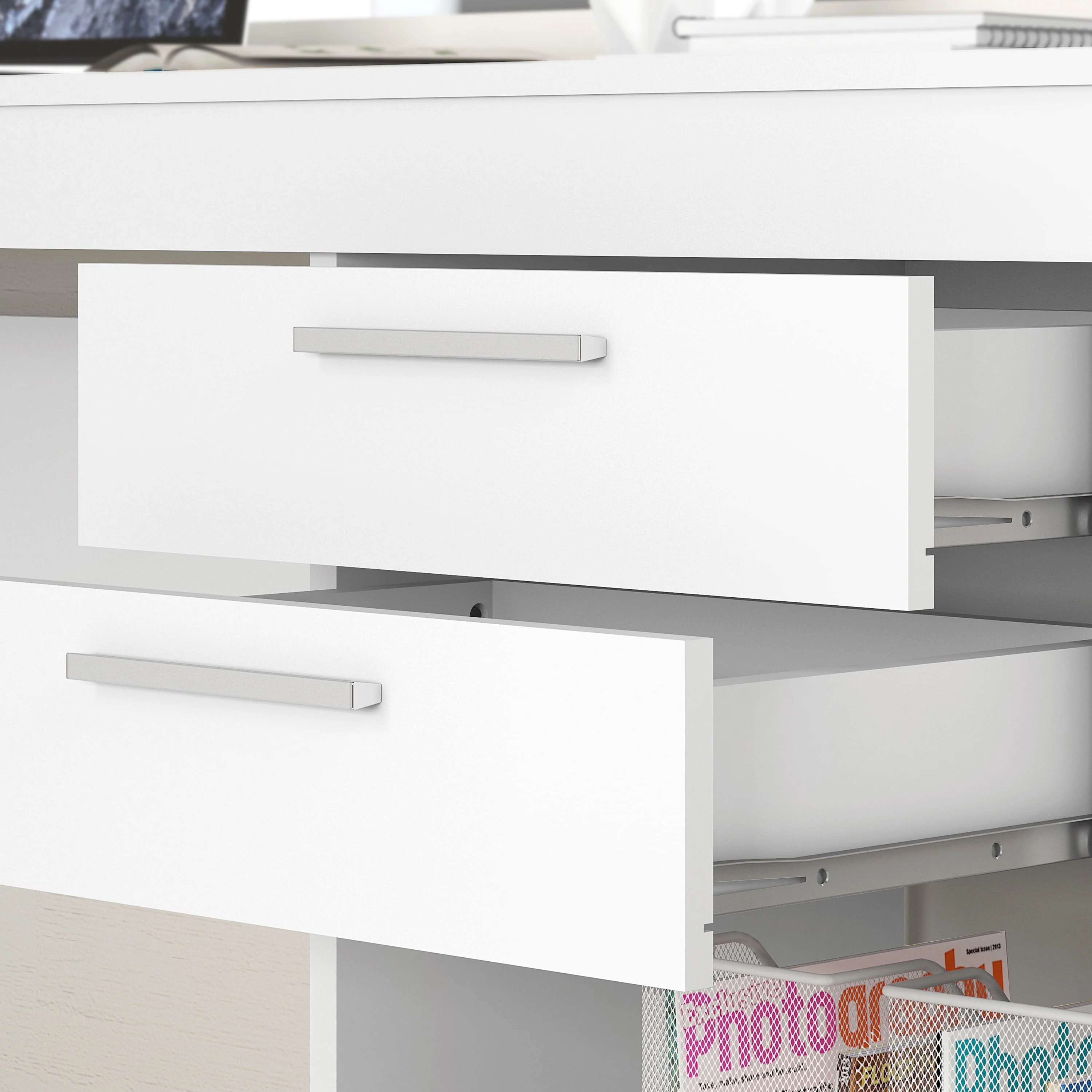 Techni Mobili White Computer Desk for Home Office or Bedroom, with Drawers Ideal for Small Spaces