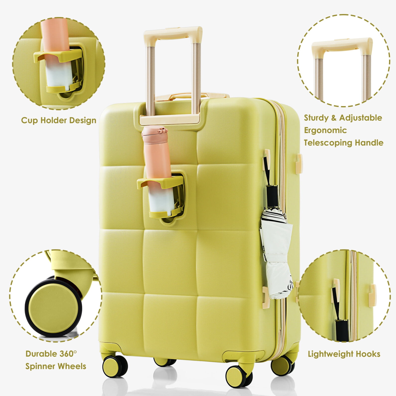3 Piece Luggage Set , 20/24/28 inches Suitcase Set , ABS Hardshell Expandable Luggage Sets with TSA Lock,20-inch with USB Port, Carry On Luggage for Men Women, Pink