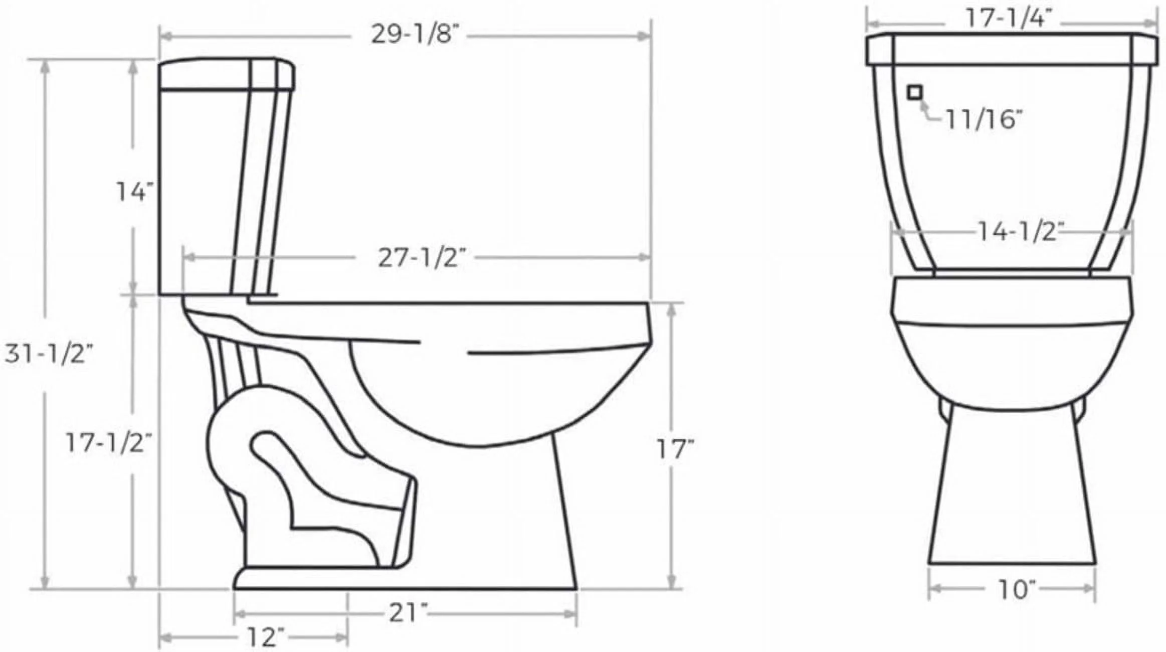 Miseno Two-Piece High Efficiency Toilet With Elongated Ada Height Bowl, Molded Seat, Trip Lever And Wax Ring (1.28 Gpf) White