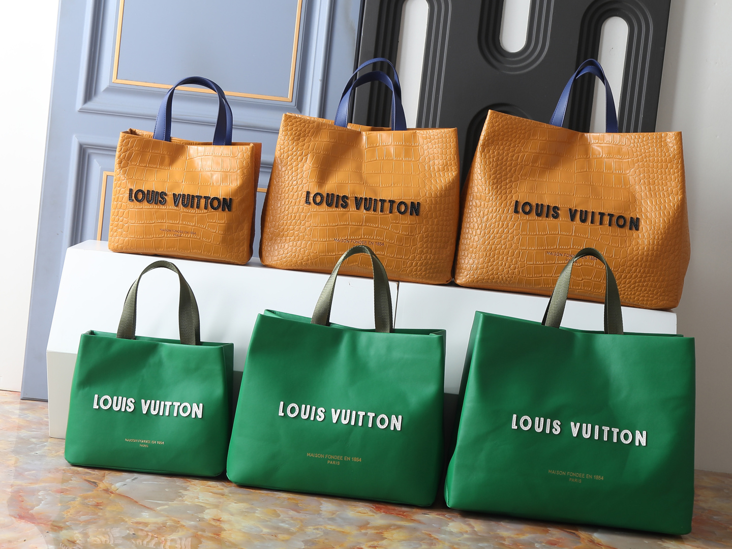 LV Croc-Embossed & Smooth Shopper Tote Bag