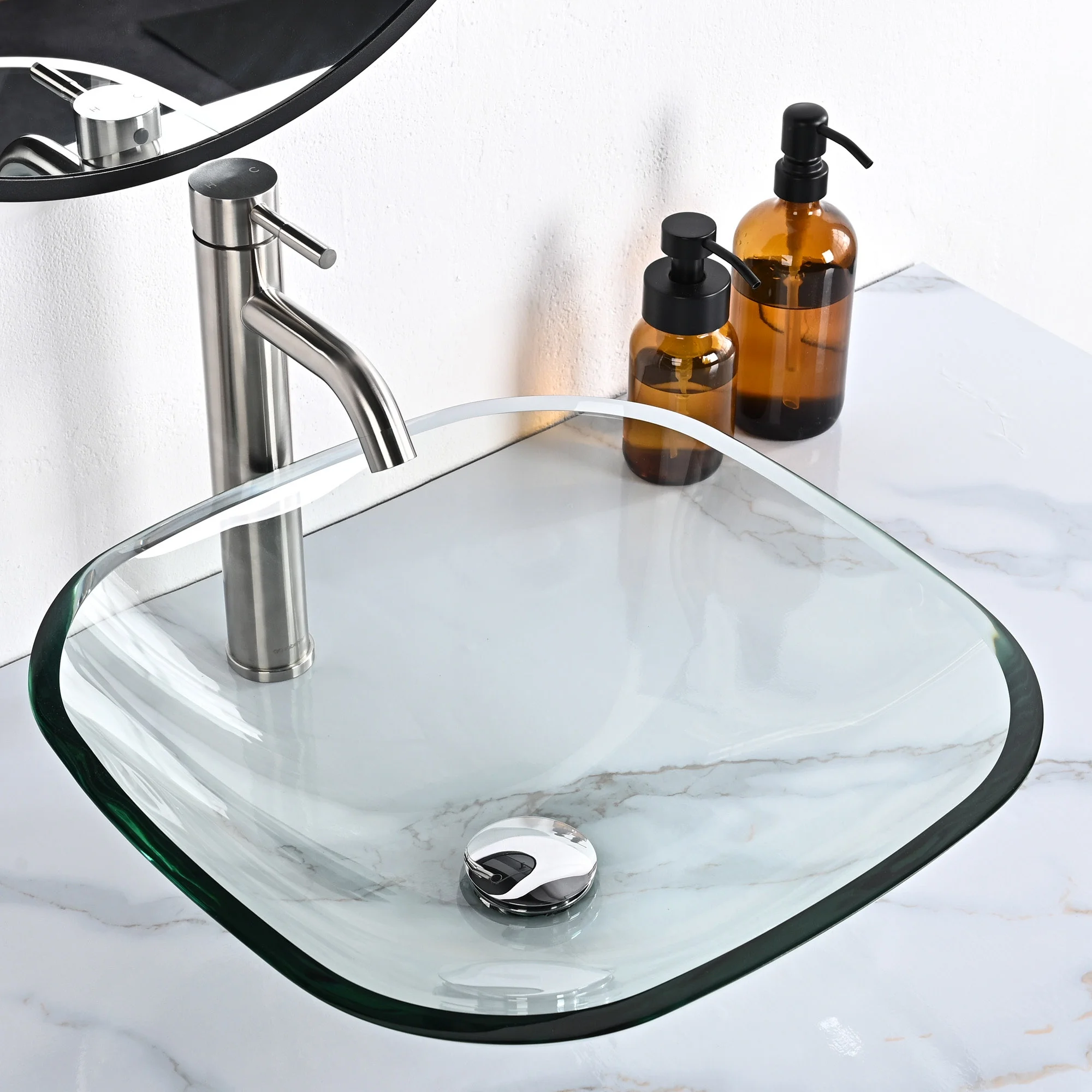 Aquaterior 2 Pack Square Tempered Glass Above Counter Vessel Bowl Vanity Sink
