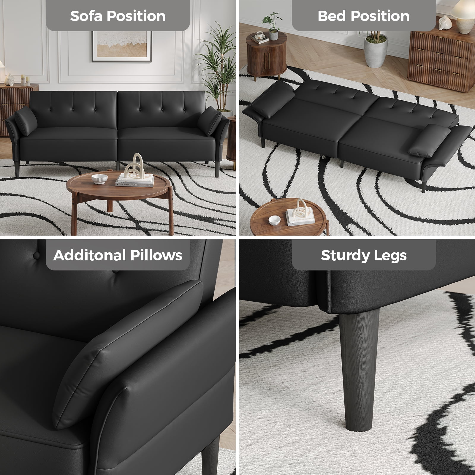 BLAZANT 89�� Futon Sofa Bed with 2 Square Pillows, Convertible Sleeper Sofa with Adjustable Backrest& Armrests, Modern Loveseat Sleeper for Living Room