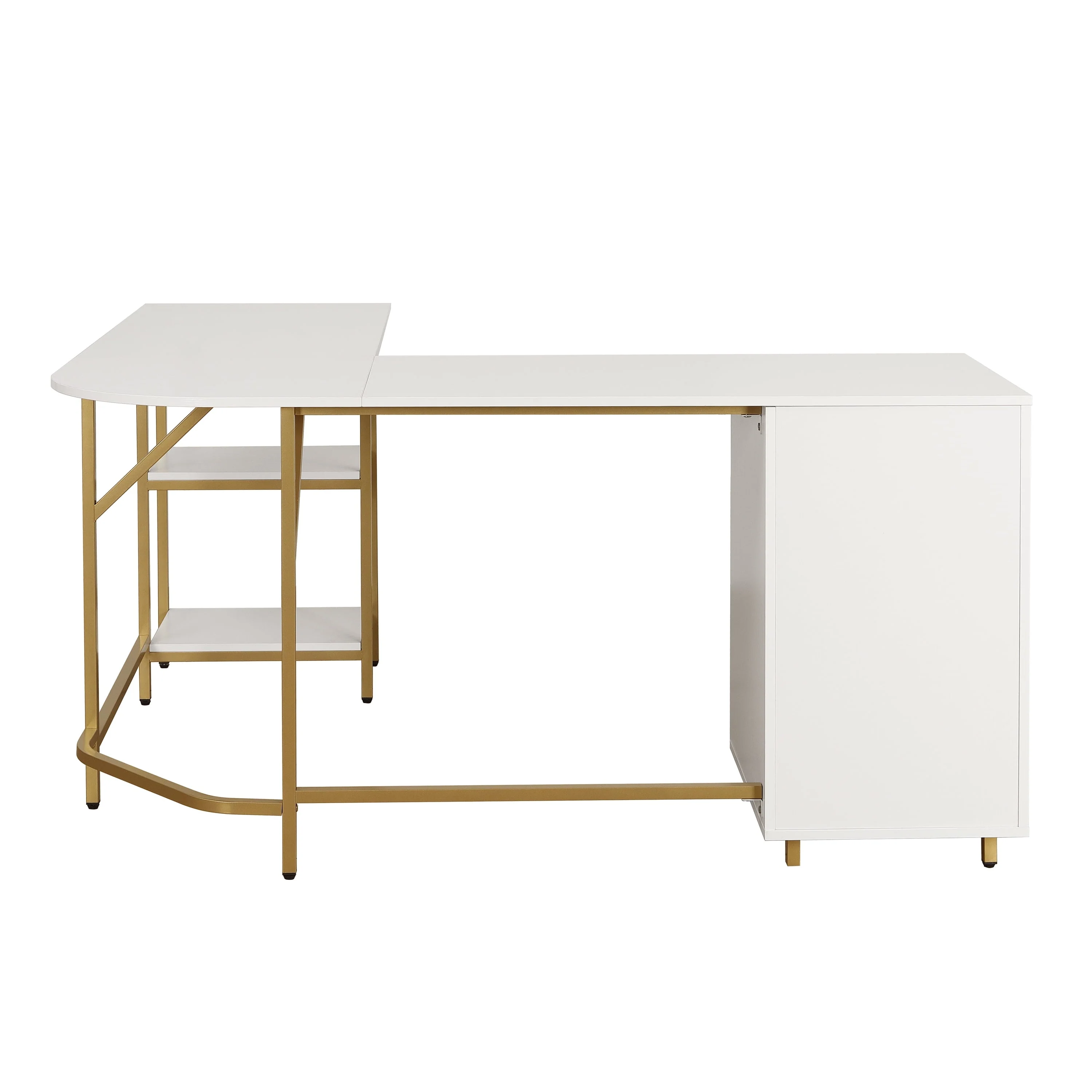 Techni Mobili L-Shape Home Office Desk with Storage, Gold