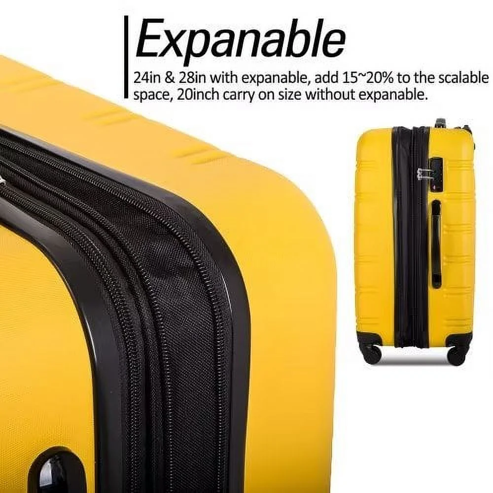 Expandable Suitcase Set of 3 with Double Spinner Wheels, Indestructible PP Material Hard Shell Luggage Sets TSA Lock, Carry on Expandable, Lightweight,20