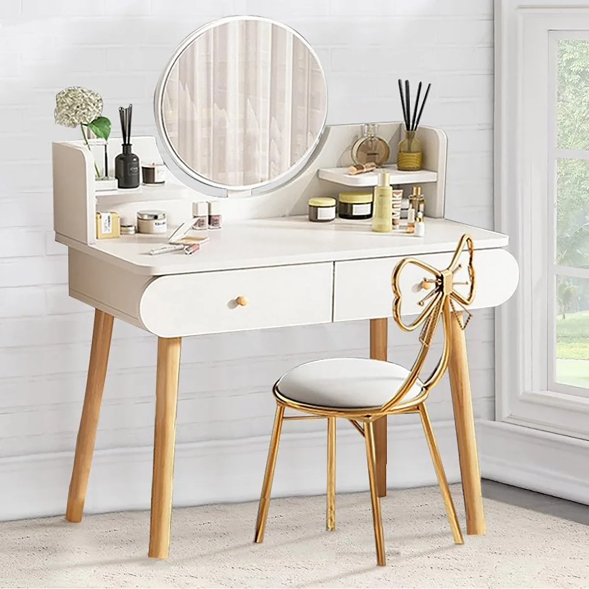 SolarSoda Vanity Table with Mirror, 2 Drawers Makeup Dressing Desk, Teen Adult(Without Stool)