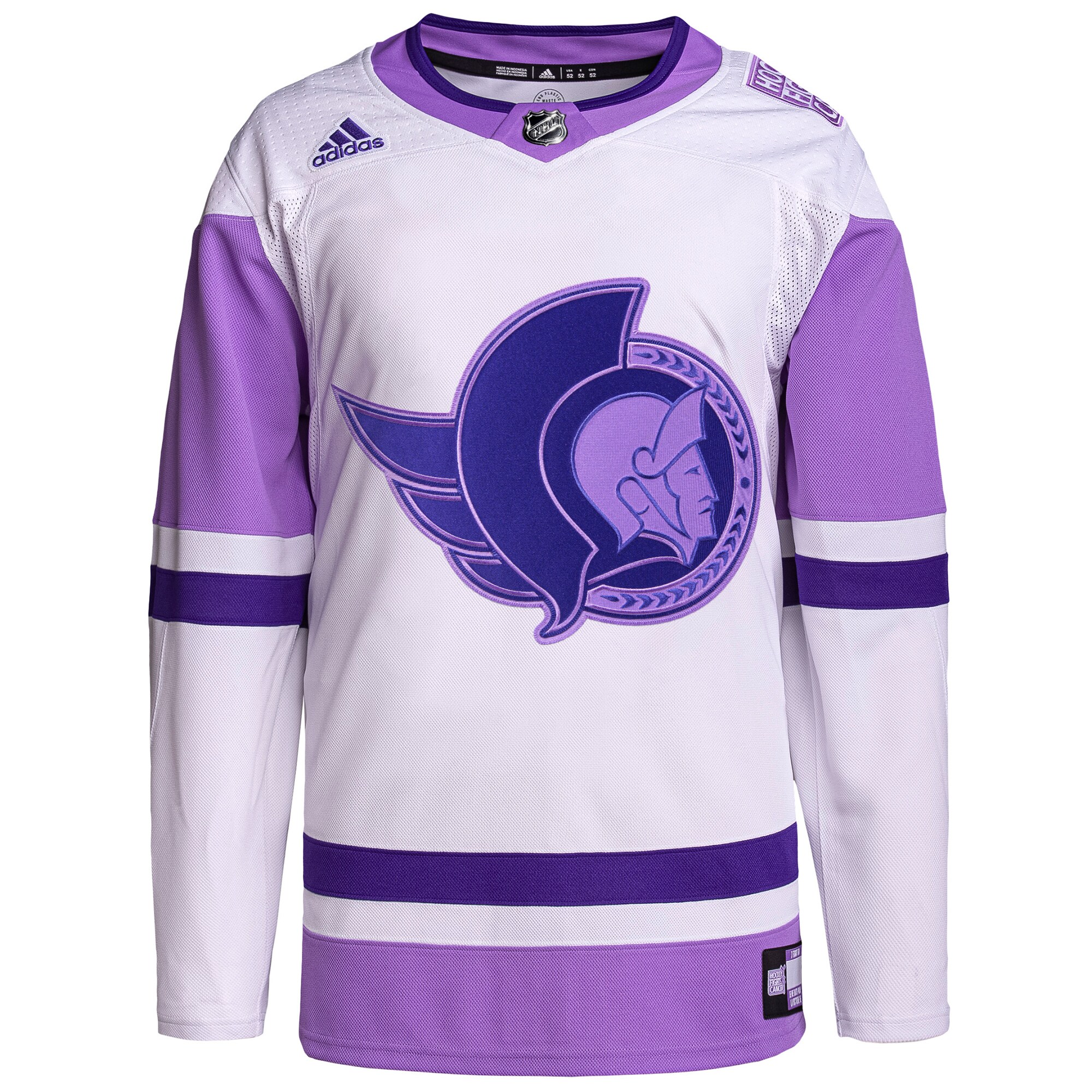 Ottawa Senators  Hockey Fights Cancer Primegreen  Blank Practice Jersey – White/Purple