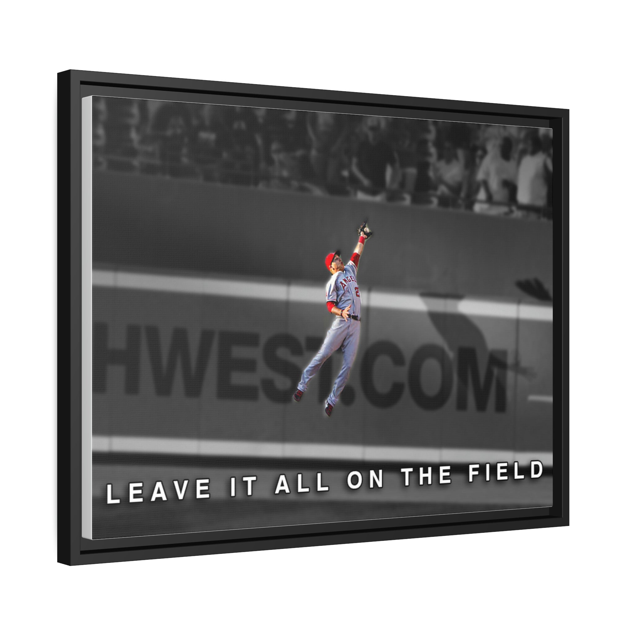 Mike Trout Los Angeles Angels Leave it All on the Field Premium Wall Art Framed Canvas