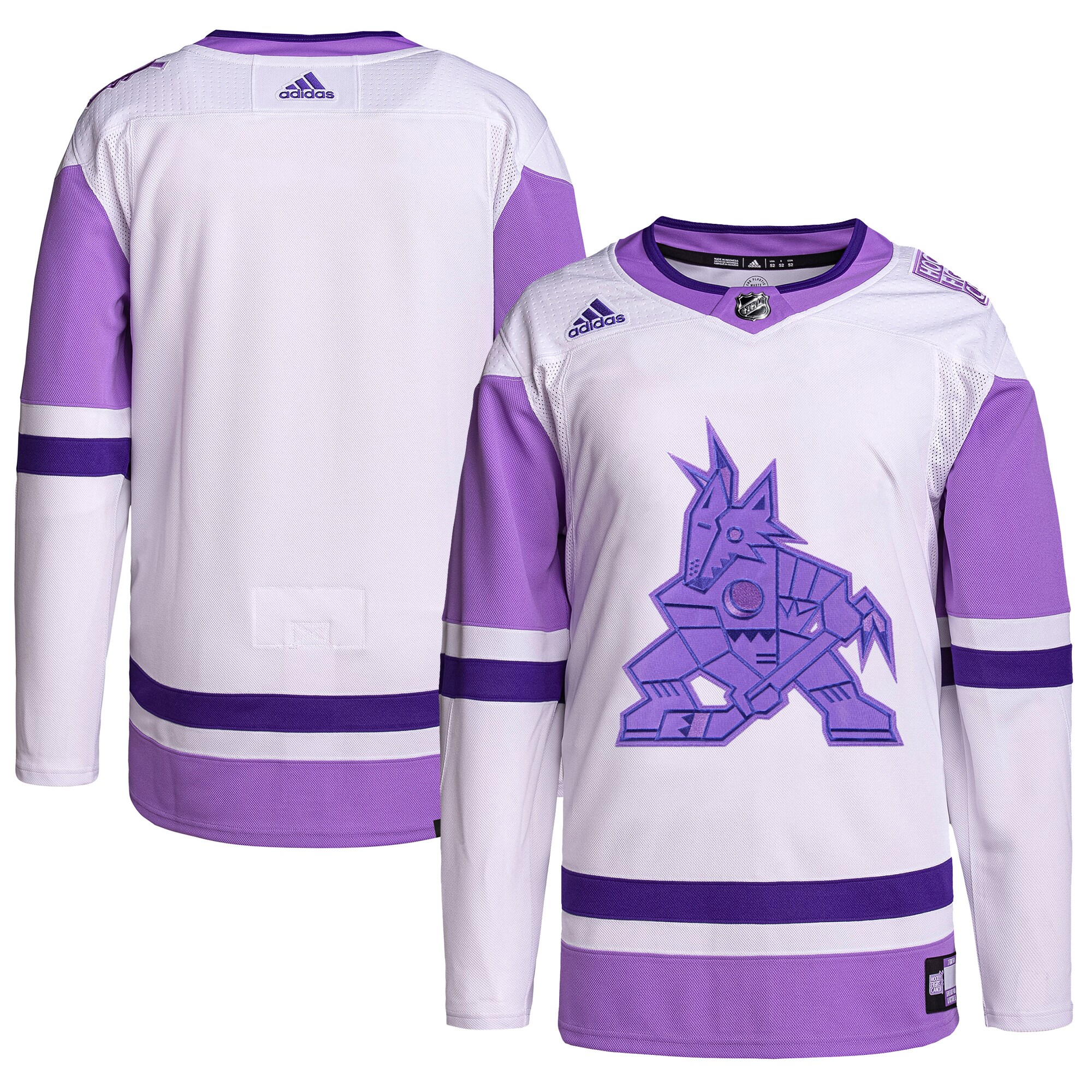 Arizona Coyotes  Hockey Fights Cancer Primegreen  Blank Practice Jersey – White/Purple