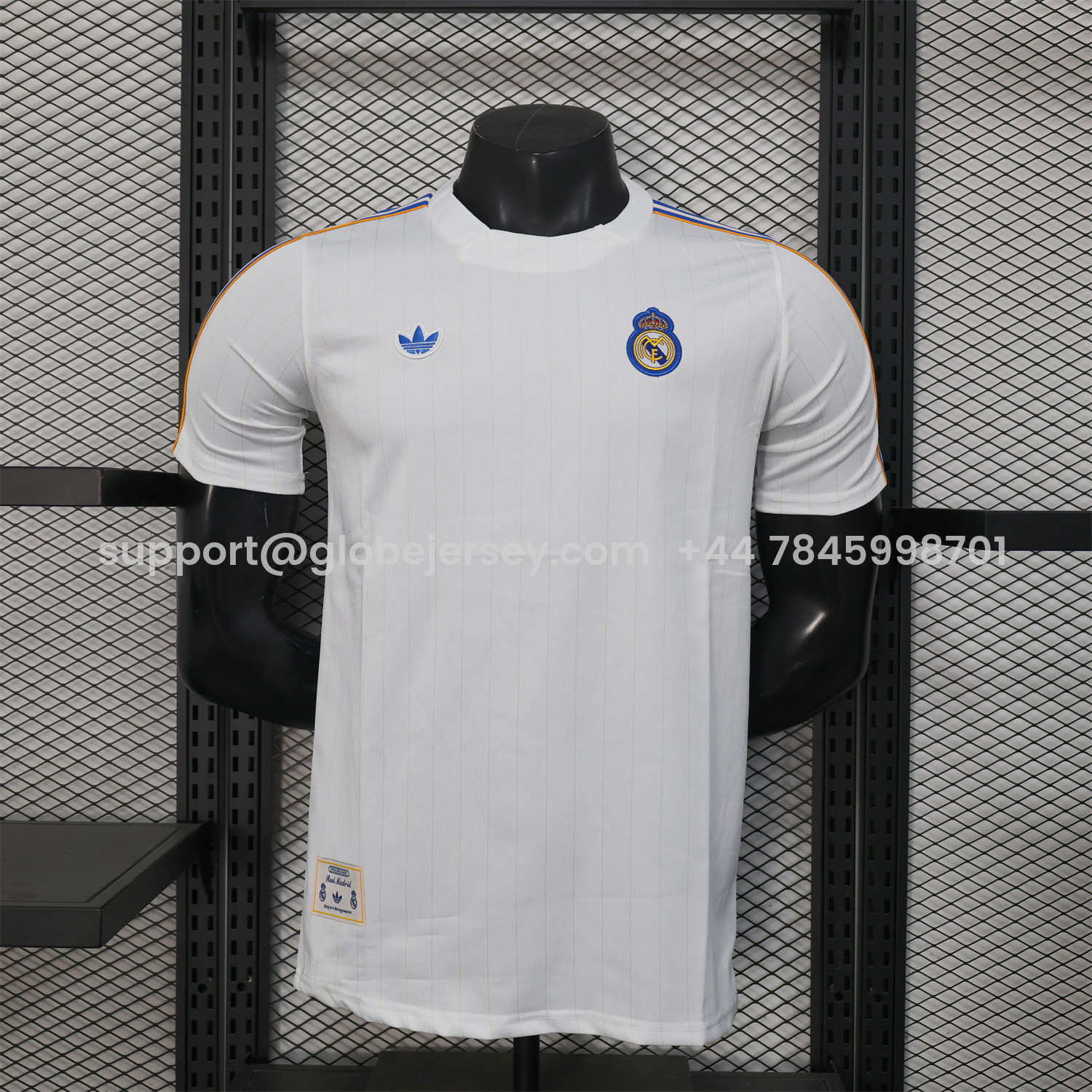 Real Madrid 25-26 Trefoil Blue Lines White Travel Jersey - Player Version