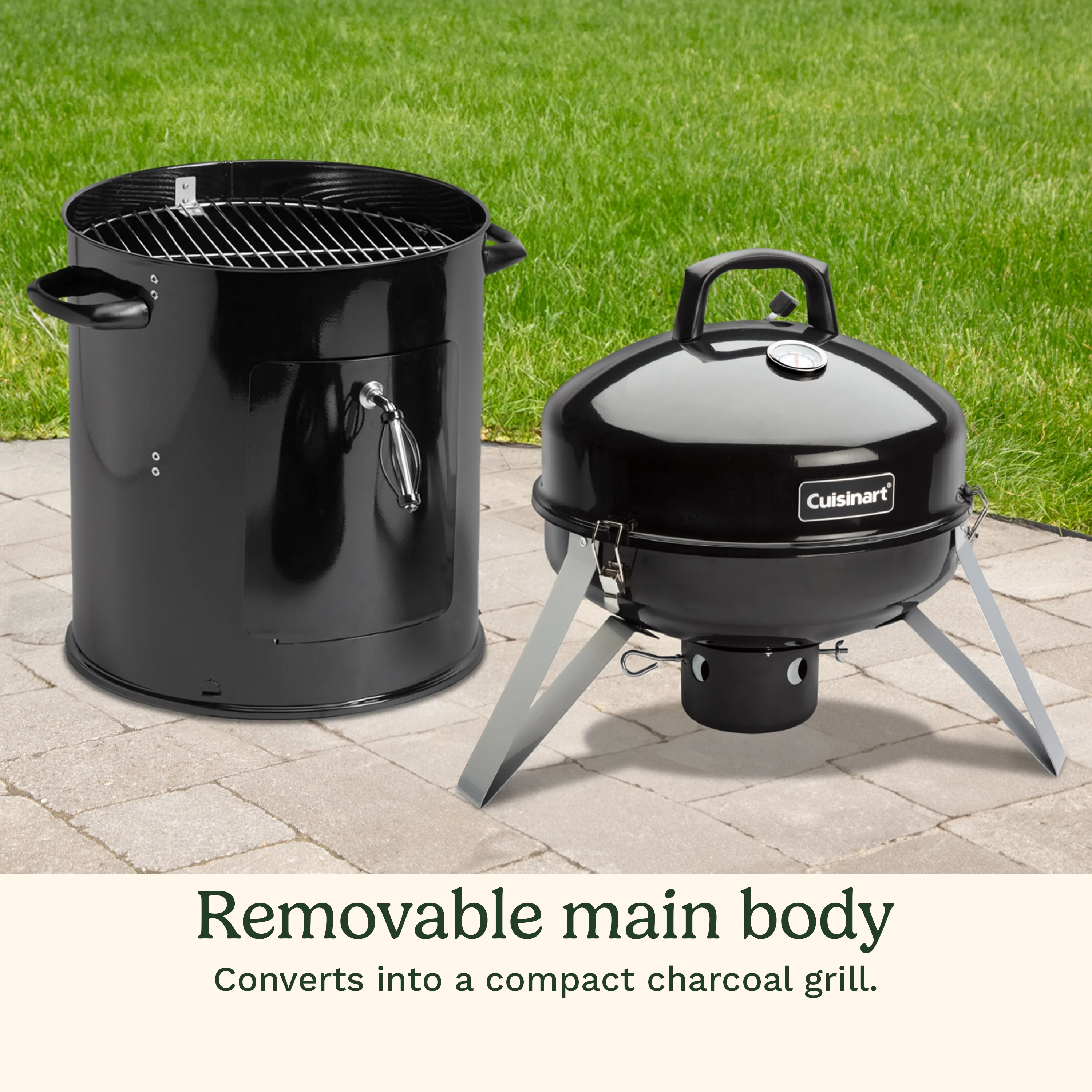 Cuisinart 16�� Vertical Charcoal Smoker, Integrated Thermometer, Water Bowl and Dual Vents Perfect for Smoked Brisket, Chrome Plated Grates Smoker Grill for BBQ, Camping, Tailgates