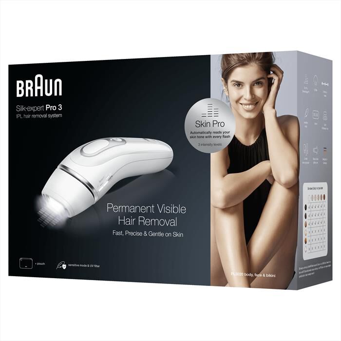 BRAUN - Epilatore a luce pulsate SILK EXPERT PRO 3 PL3020-BIANCO/ARGENTO