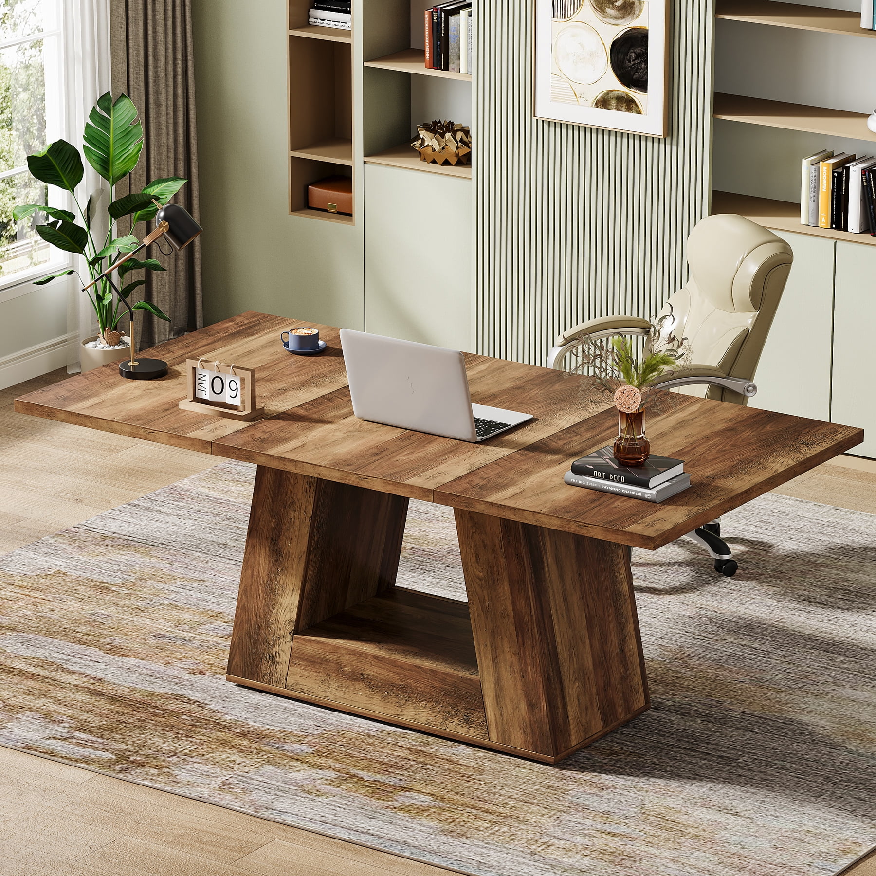 Tribesigns Modern Computer Desk, 63 inch Wooden Faux Marble Study Writing Table with Sturdy Base for Home Office, Black