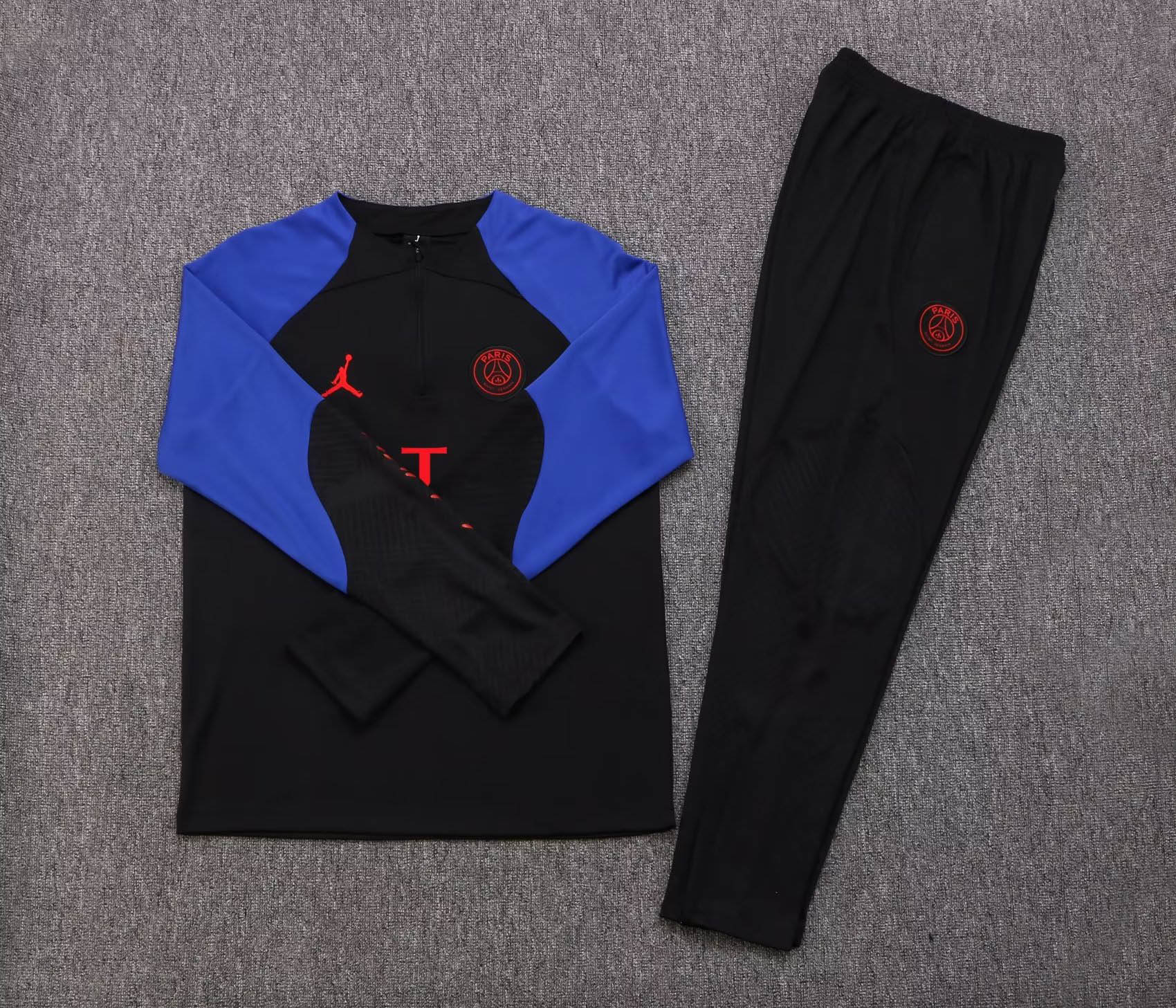 2022/2023 Psg Paris Saint-Germain Half-Pull Training Suit Black-Blue Sleeve