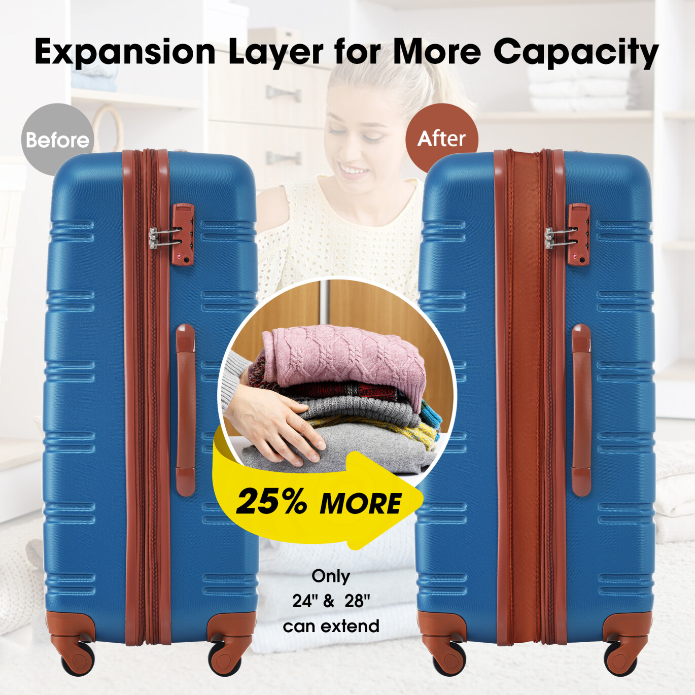 Luggage Sets 3 Piece, Hardside Expandable Ultra Durable PC Lightweight Carry On, Travel Suitcase Set with TSA Lock Spinner Wheels, Multicolor Purple