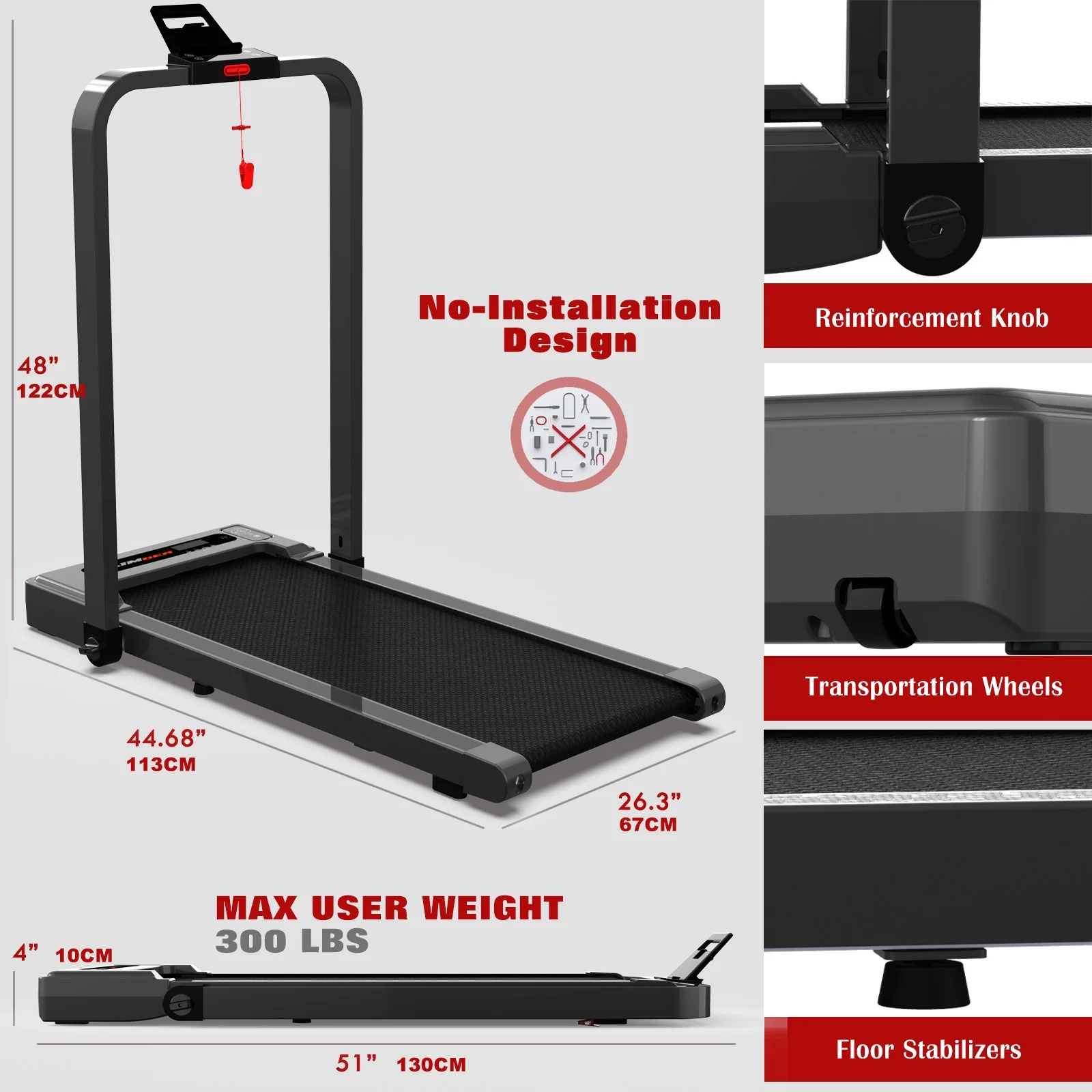 [TREADMILL CLEARANCE] FYC 2.5HP Folding Treadmill with Adjustable Height Desk & Incline - Compact Electric Treadmill Bluetooth Speaker for Running Walking Foldable Portable  (Silver)