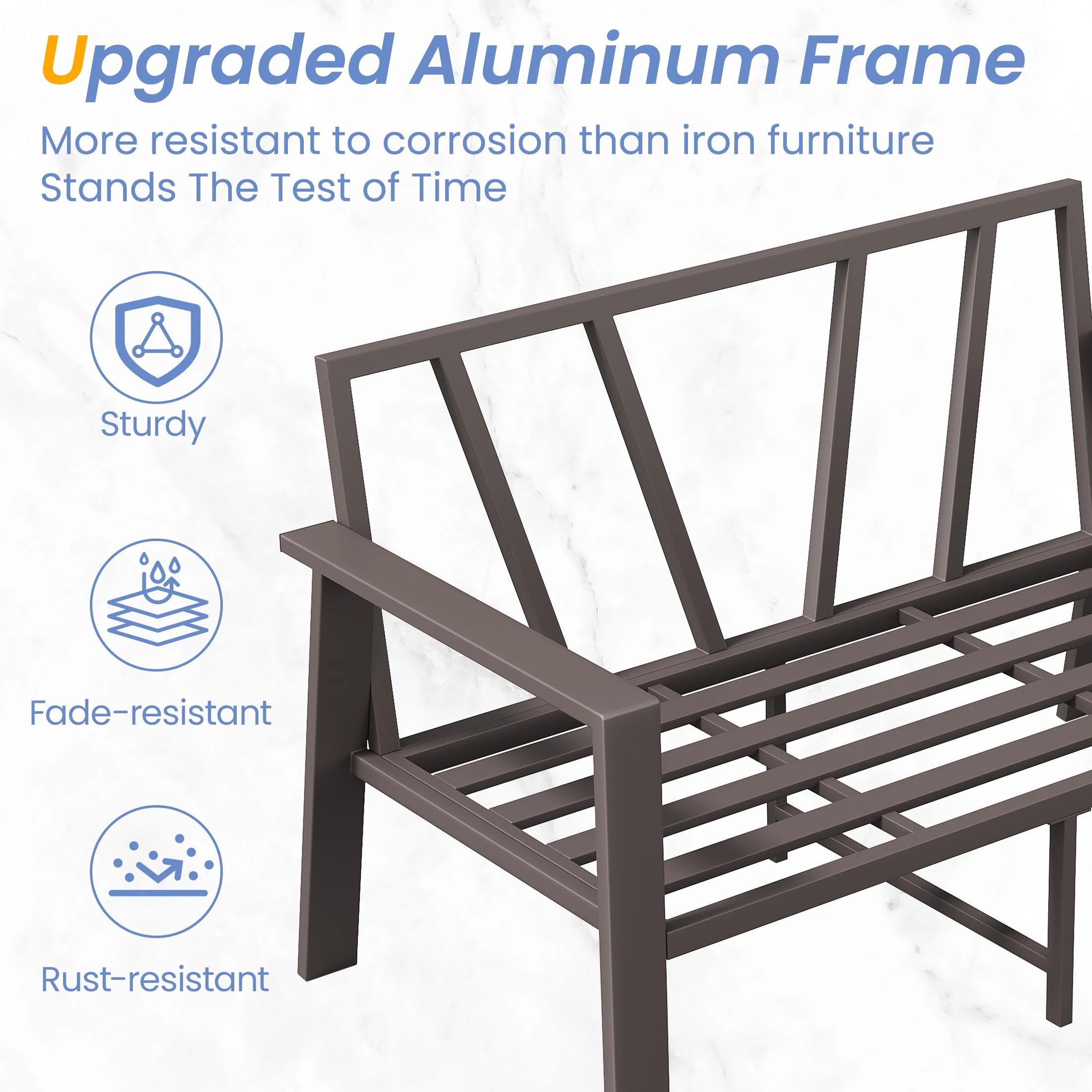 POTEBAN Aluminum Patio Furniture Set, Modern Metal Outdoor Sectional Sofa, Patio Conversation Sets with Side Table for Poolside, courtyard,Blue