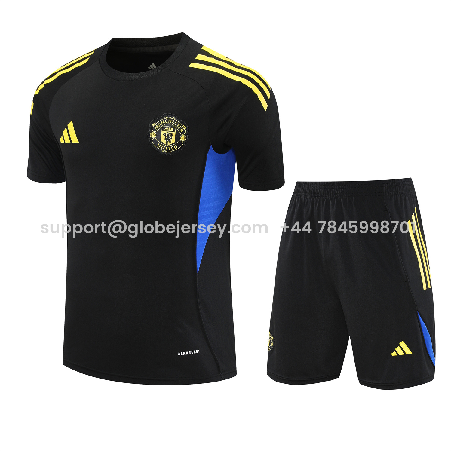 Manchester United 25-26 Short-Sleeve Training Set - Yellow Lines Black Top & Black Shorts