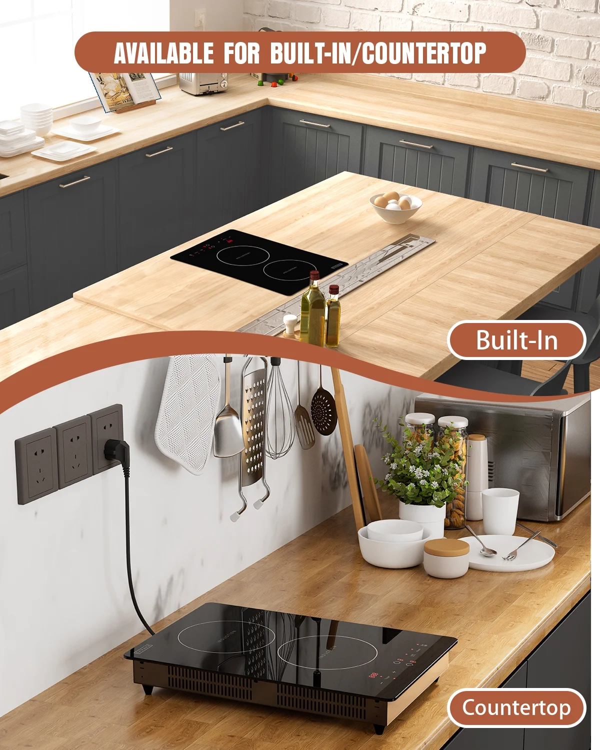 Empava Electric Stove Induction Cooktop Vertical with 2 Burners Vitro Ceramic Smooth Surface Glass