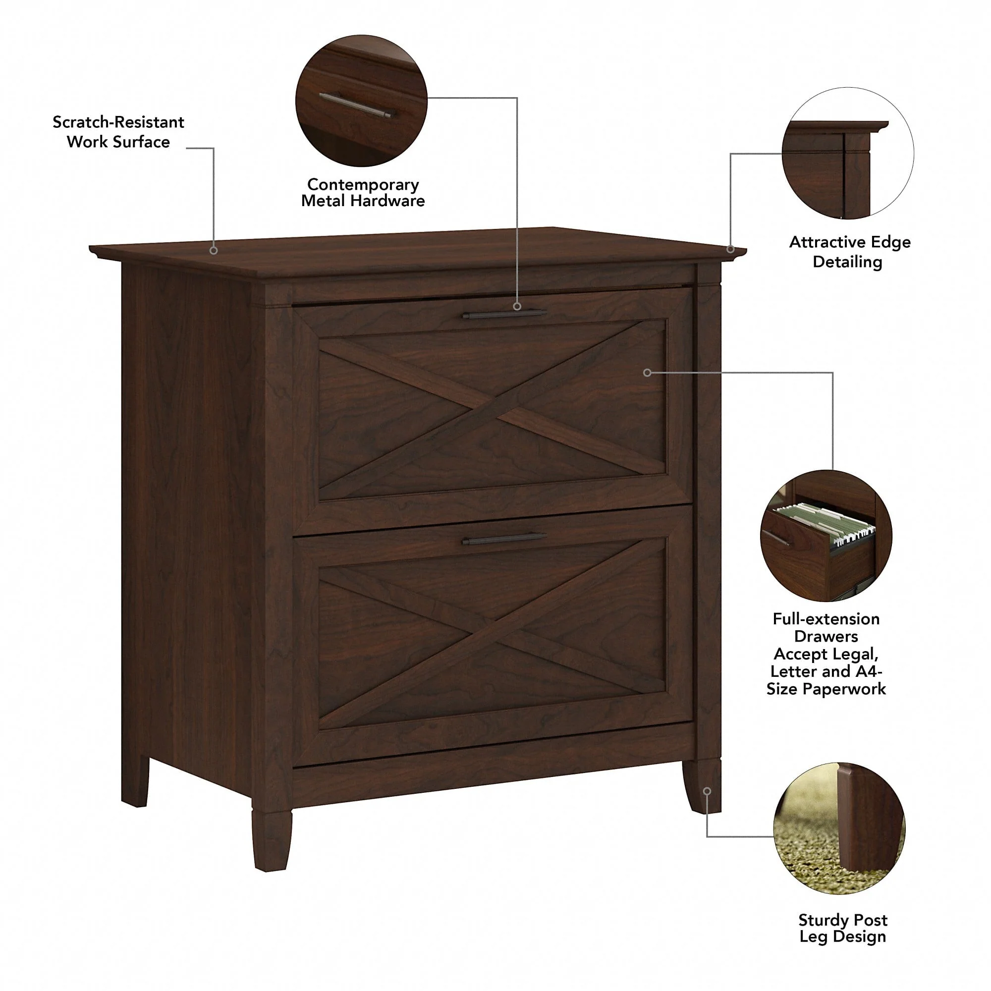 Bush Furniture Key West 2 Drawer Lateral File Cabinet in Bing Cherry