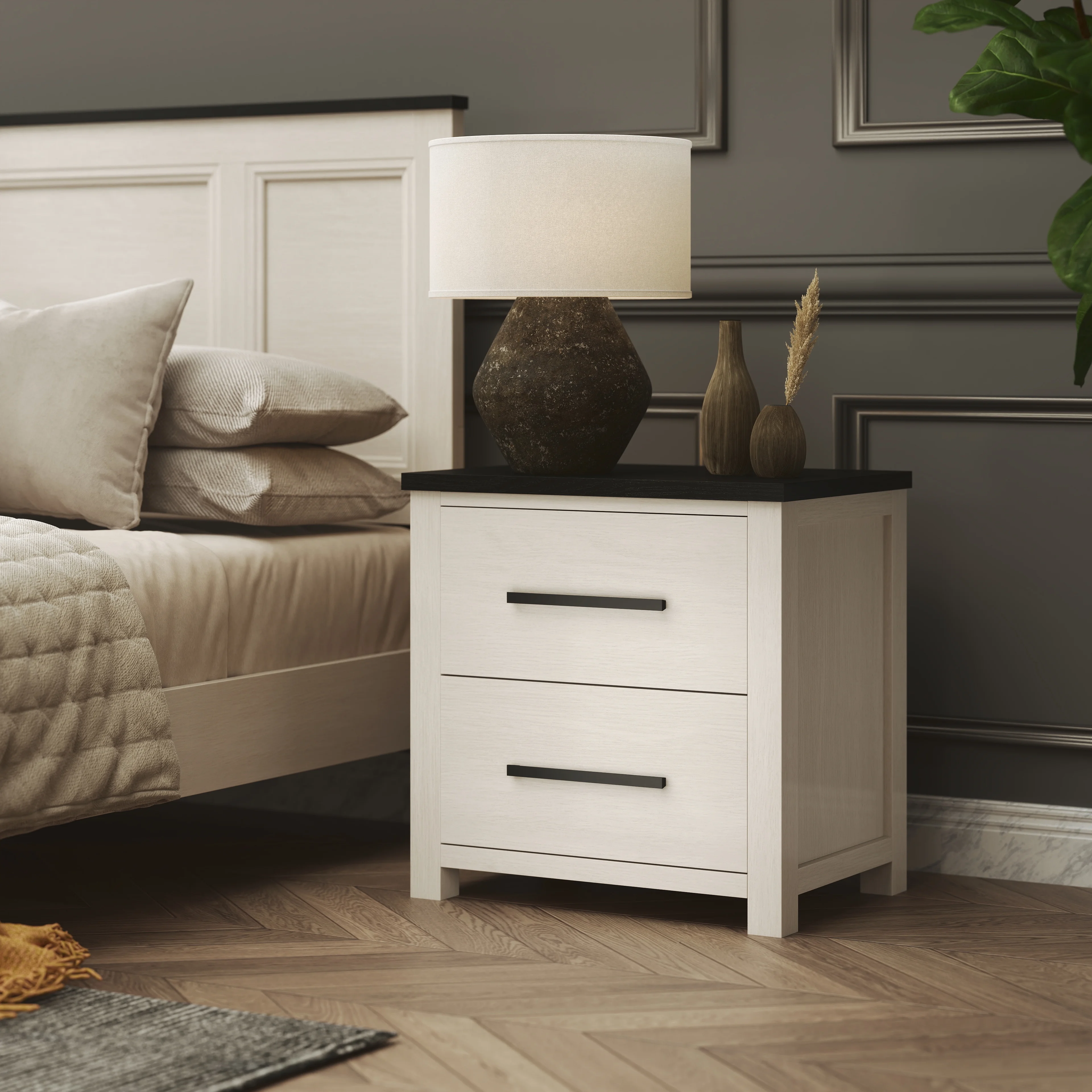 Roundhill Furniture Realynn 3-Pc Bedroom Set, King Panel Bed, 2 Nightstands