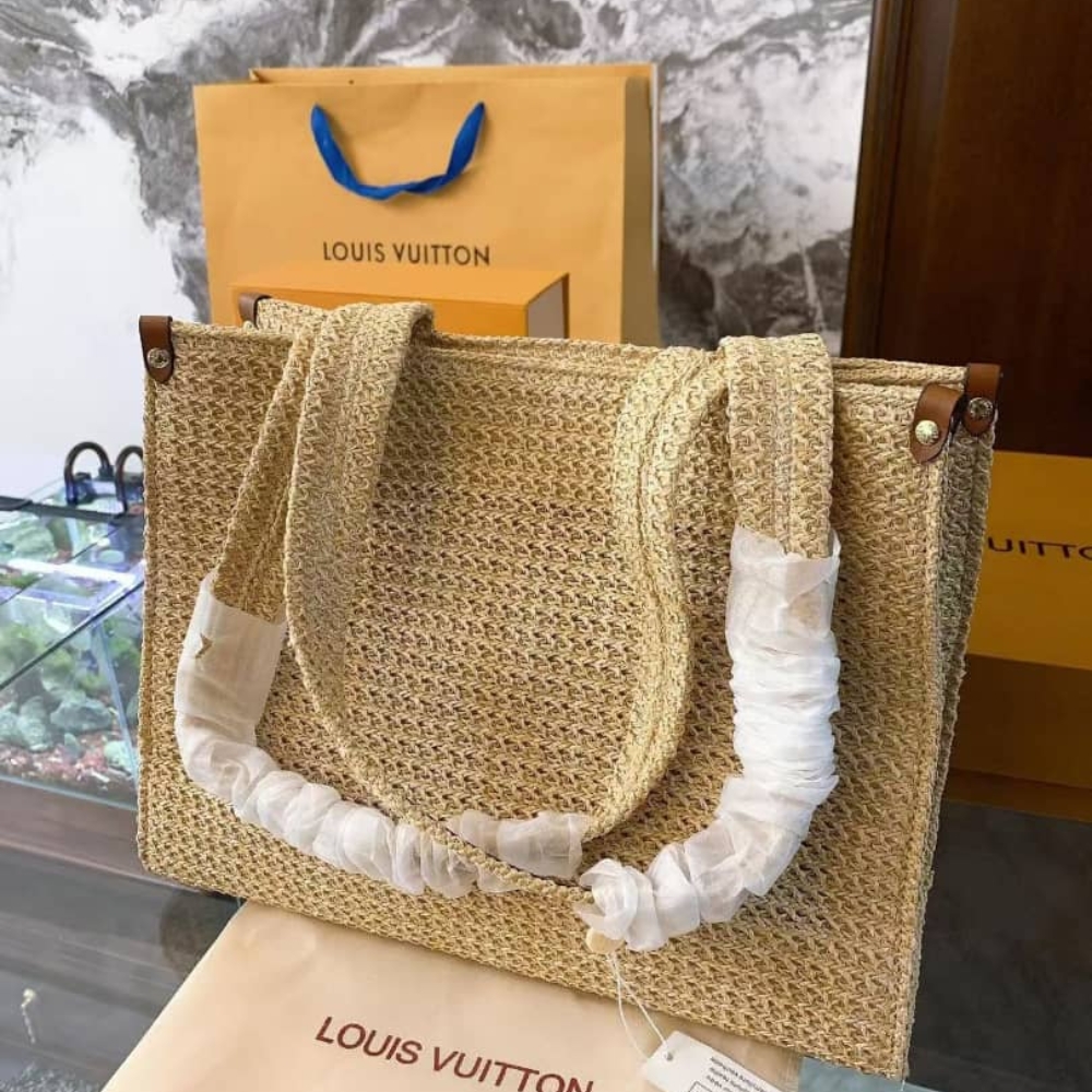 Louis Vuitton Onthego MM Natural Raffia Tan 14.8 Inches M24723