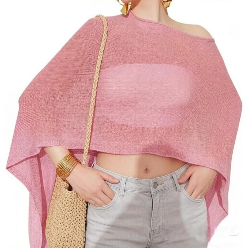 Women Sheer Poncho Top Lightweight Knit Crochet Shrug