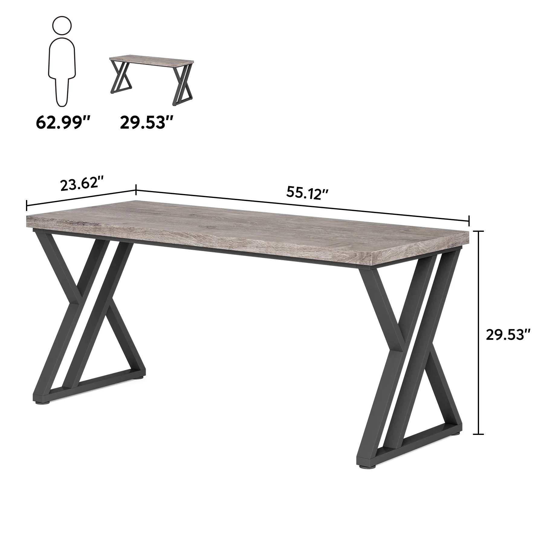 Heavy Duty Study Desk with Z-Shaped Metal Leg, Modern Simple Home Office Computer Desk, Rustic Brown